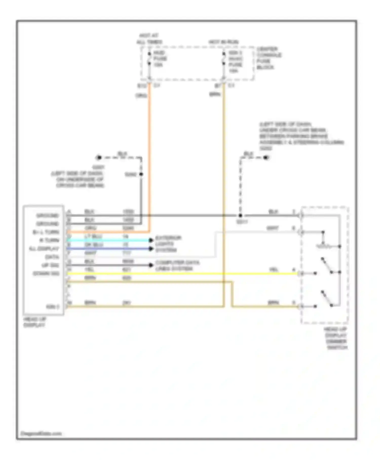 Wiring diagram head-up display for Pontiac Aztek I (2001-2005) (1 of 1)