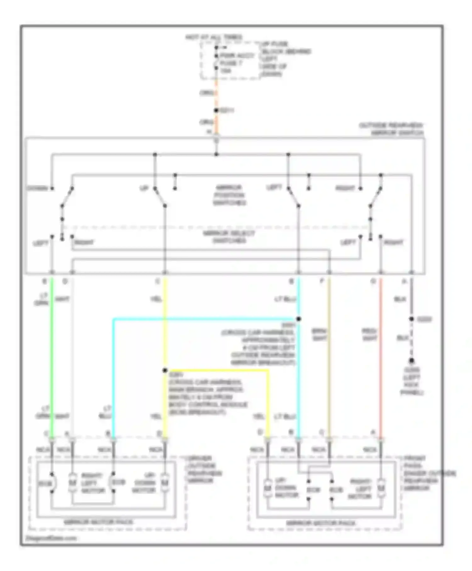 Firebird Pontiac IV (1993-2002): Power mirror circuit