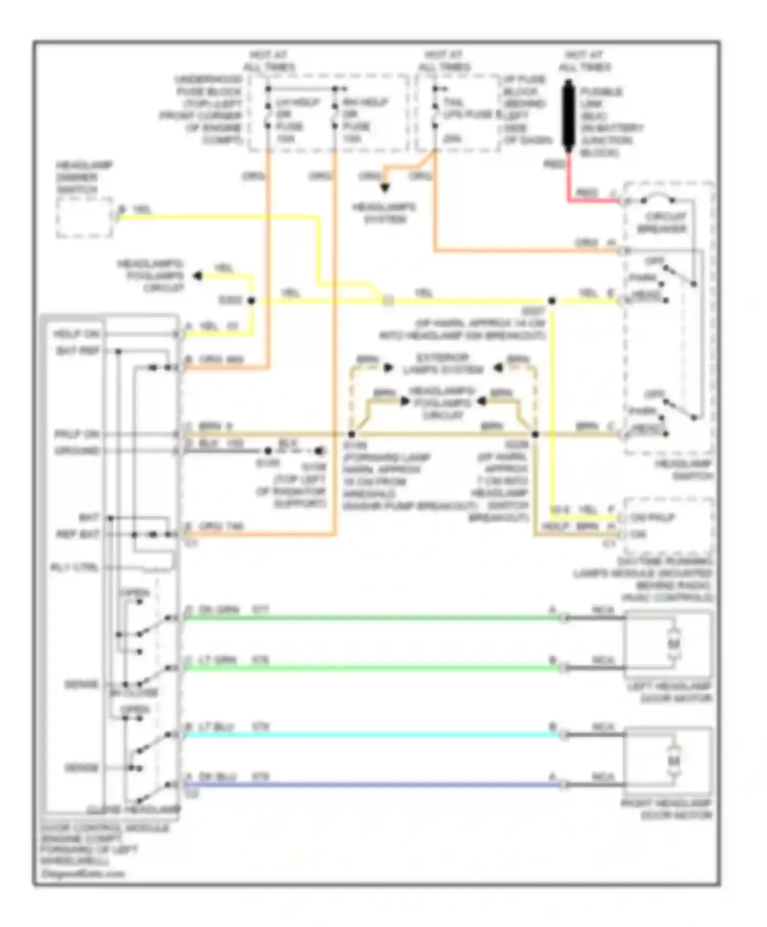 Wiring diagram headlamps system for Pontiac Firebird IV (1993-2002) (1 of 1)