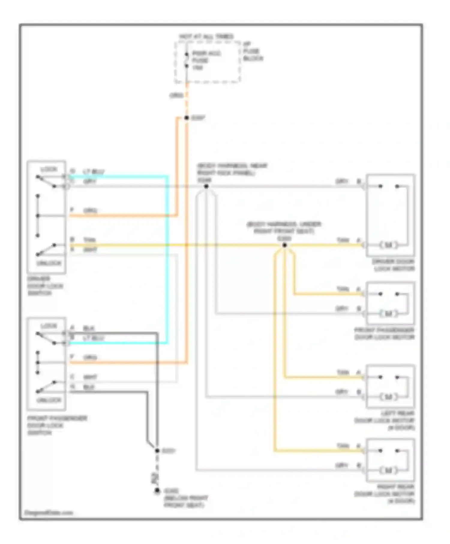Sunfire Pontiac I (1995-2005): Power door locks circuit, without keyless entry