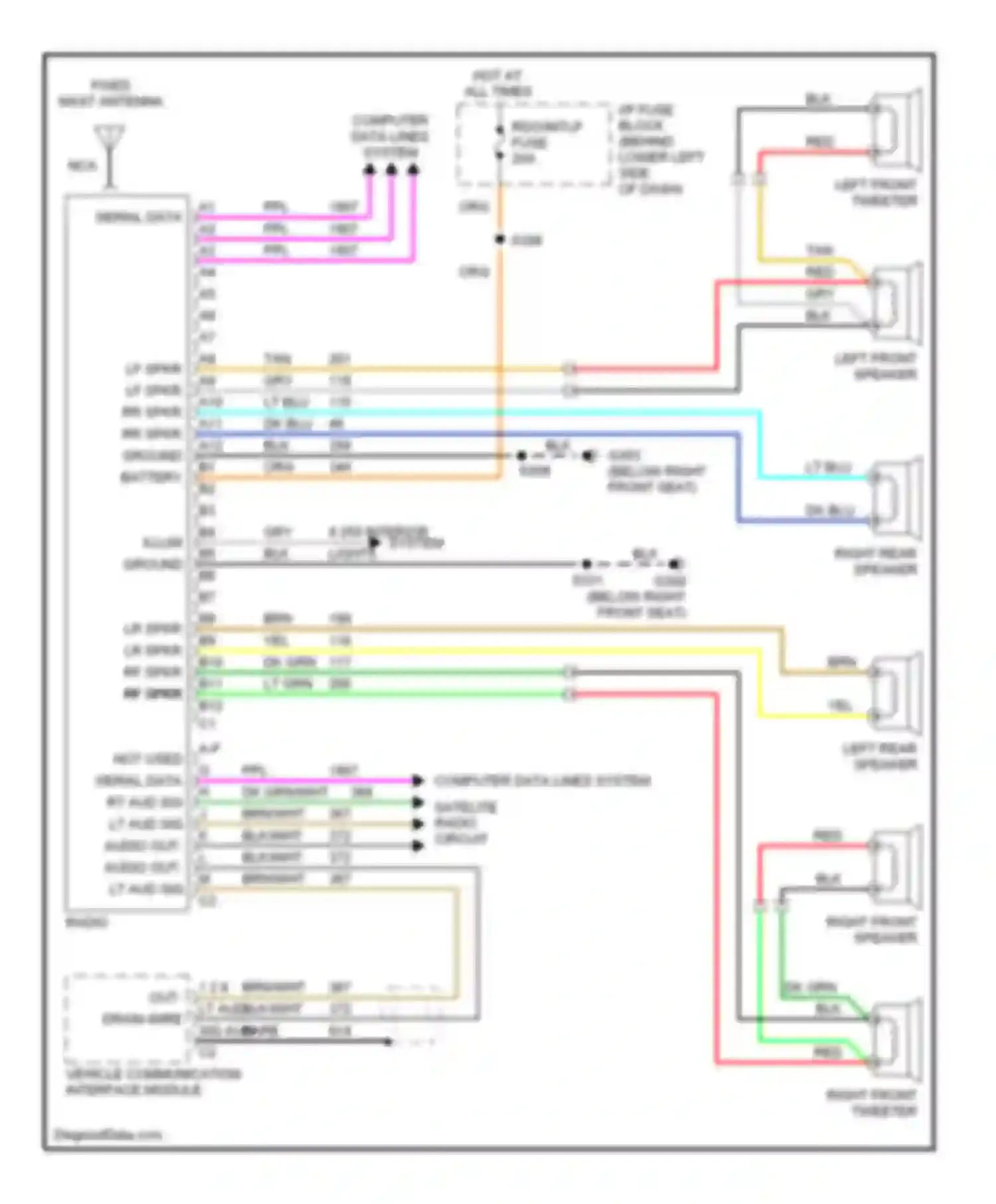 Wiring diagram right front speaker for Pontiac Sunfire I (1995-2005) (1 of 4)