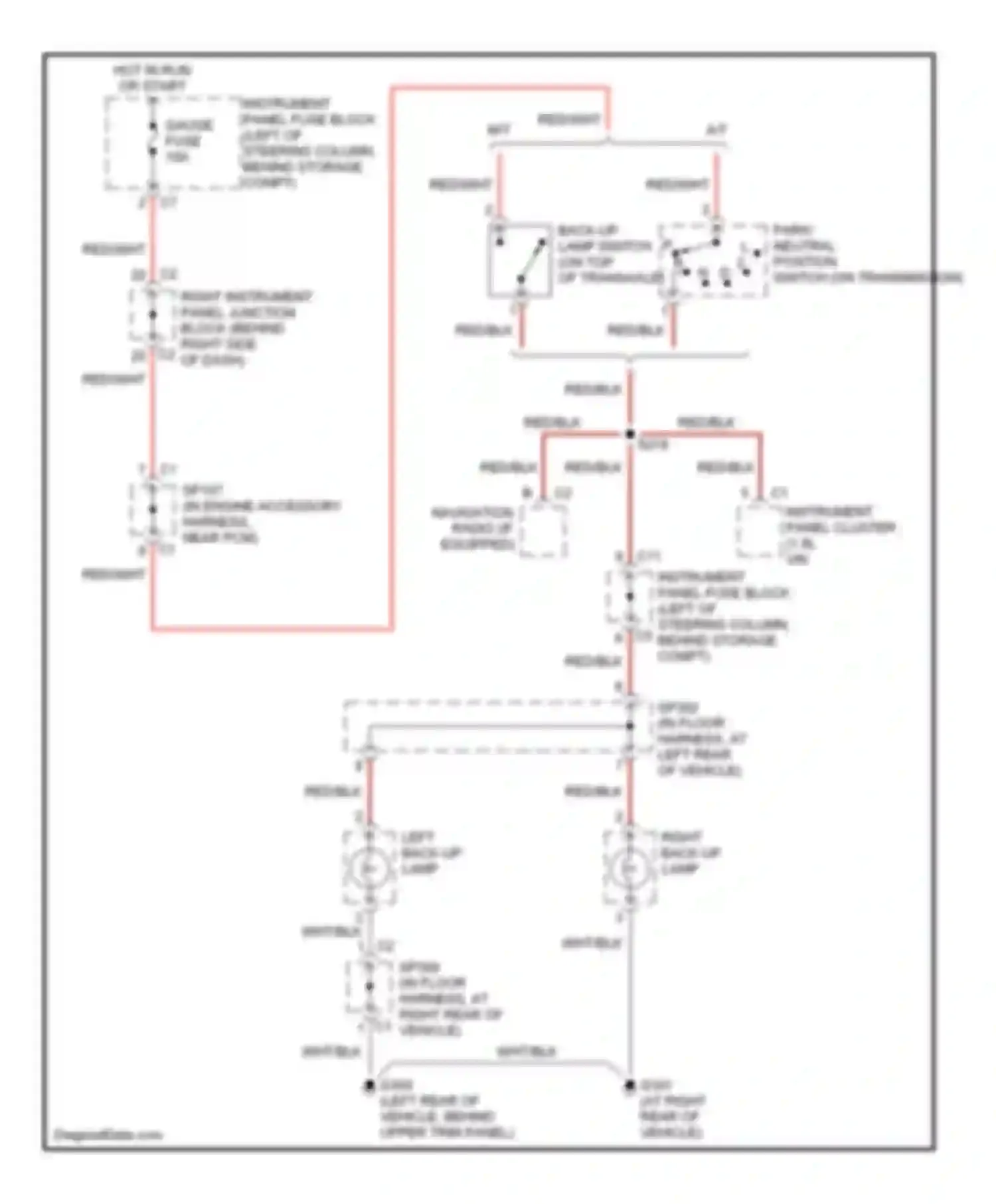 Wiring diagram left back-up lamp for Pontiac Vibe I facelift (2002-2008) (1 of 2)