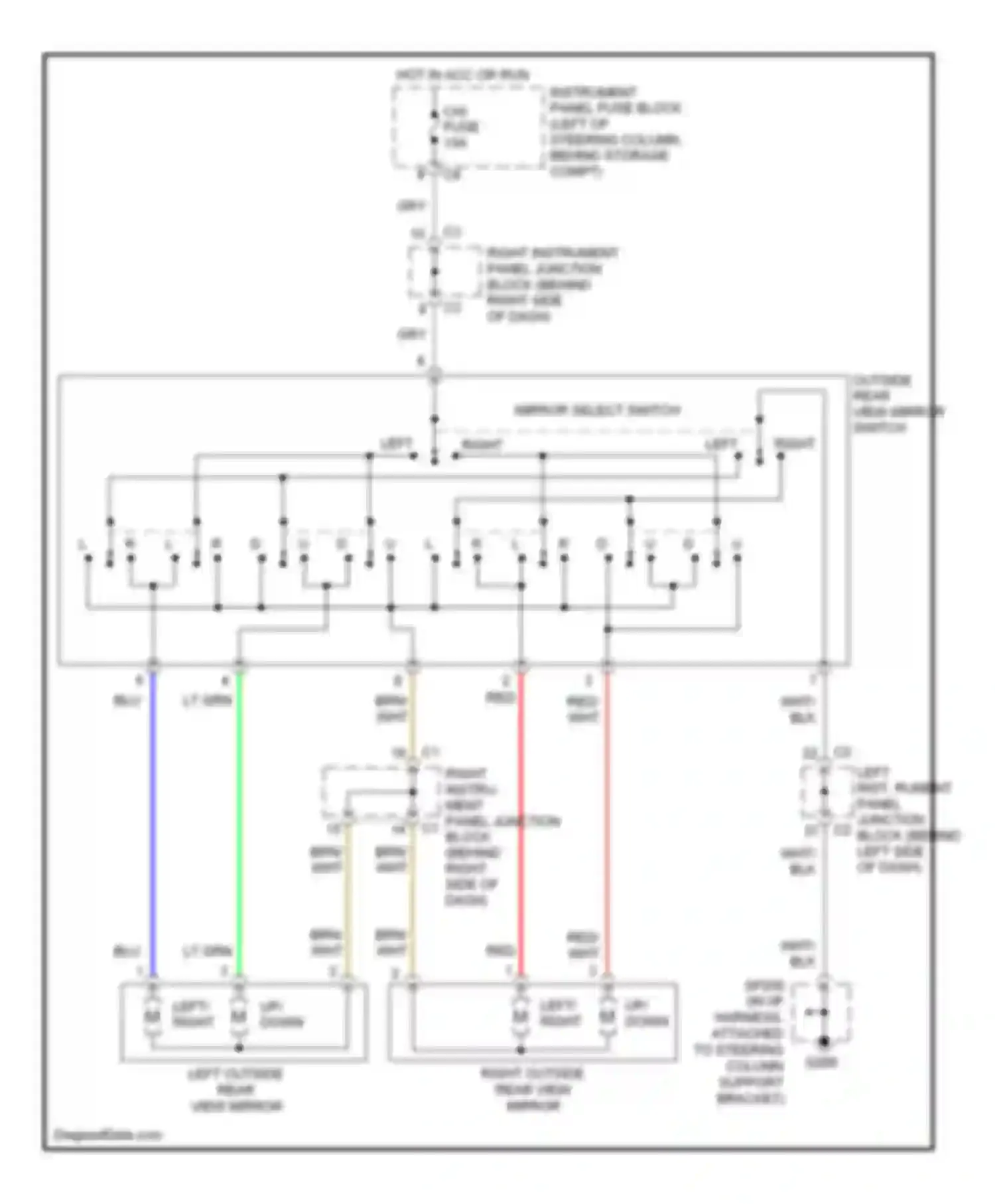 Wiring diagram outside rear view mirror switch for Pontiac Vibe I facelift (2002-2008) (1 of 1)