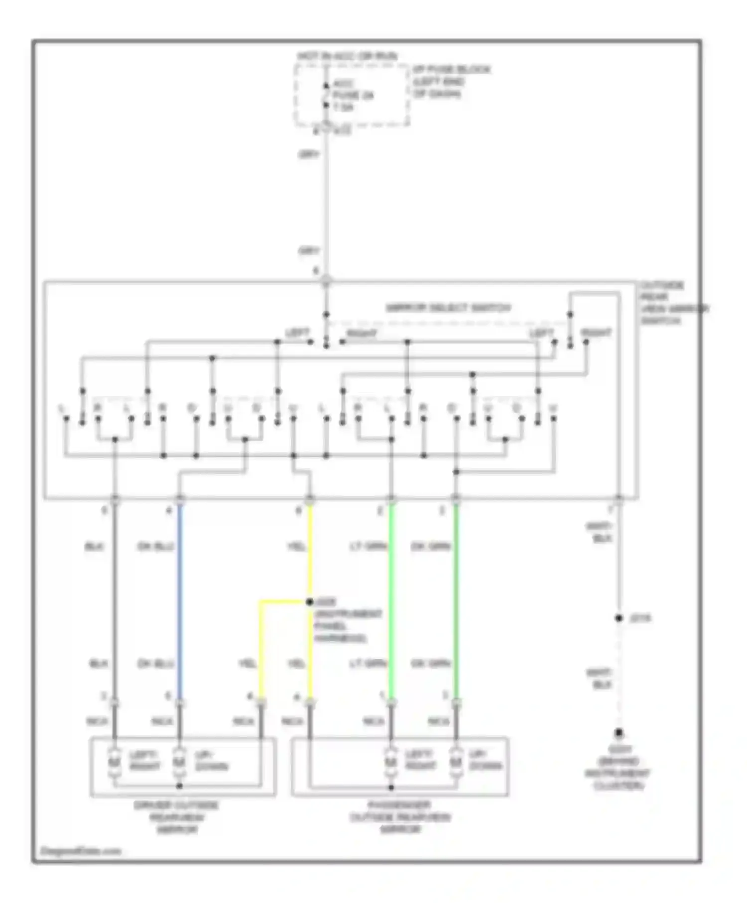 Wiring diagram outside rear view mirror switch for Pontiac Vibe II (2008-2010) (1 of 1)