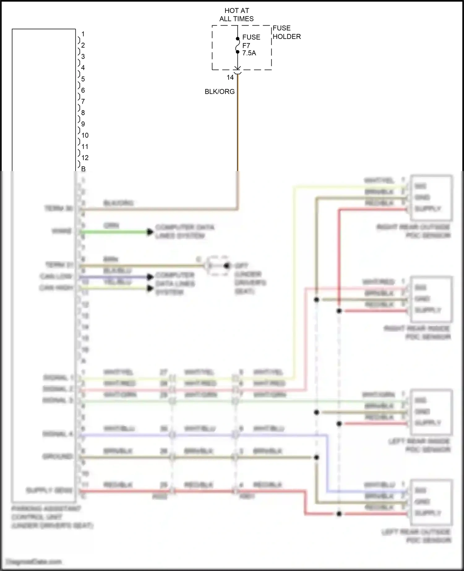 Porsche 911 Carrera 4S 991 (2011-2015) left rear inside pdc sensor wiring diagram  (1 of 1)