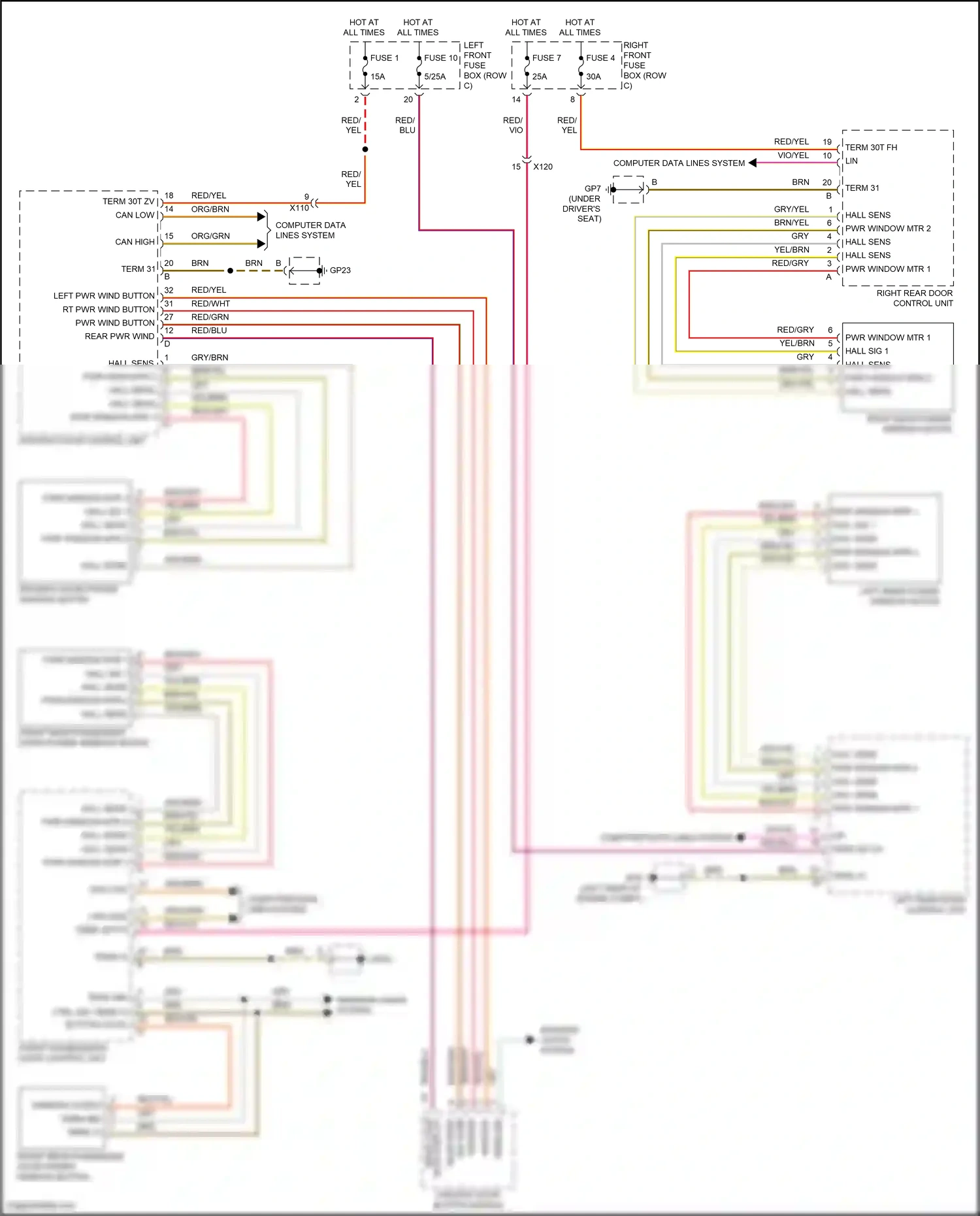 Porsche 911 Carrera 4S 991 (2011-2015) window coded wiring diagram  (1 of 1)