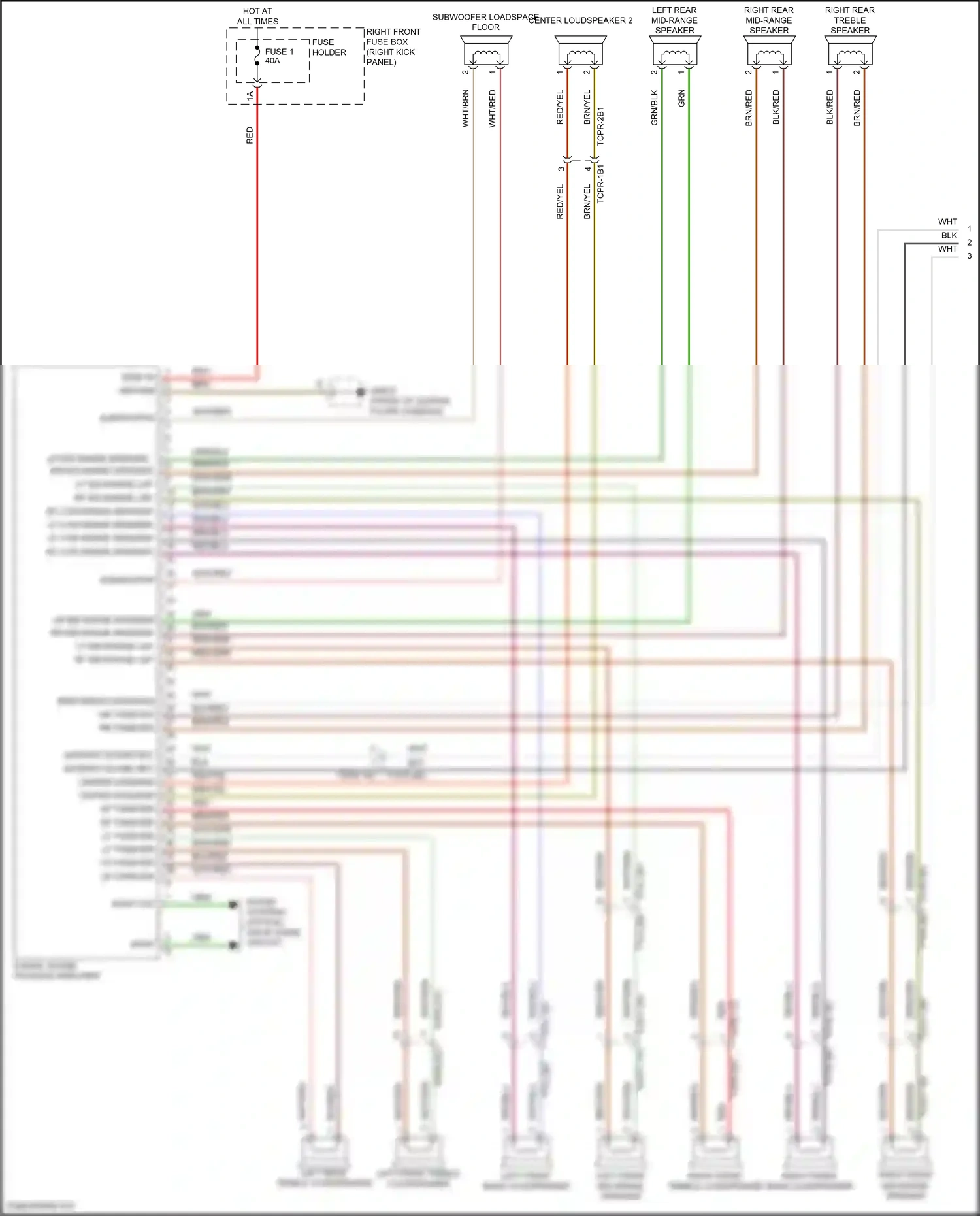 Wiring diagram left front mid-range speaker for Porsche 911 Carrera GTS 992 (2018-2024) (3 of 6)