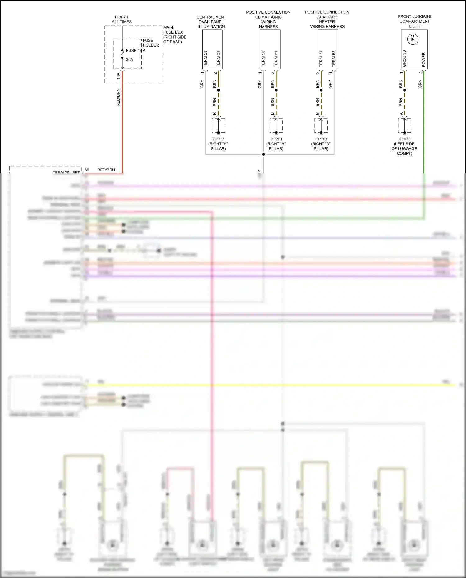 Wiring diagram central vent dash panel illumination for Porsche 911 GT3 992 (2020-2024) (2 of 2)