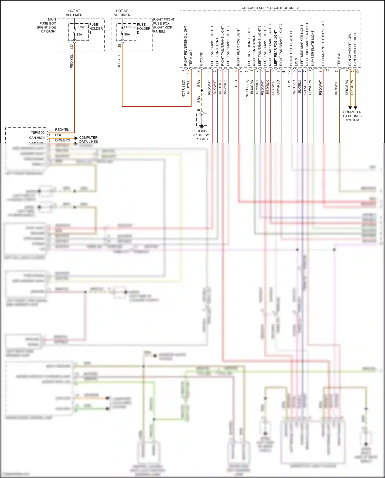 Wiring diagram driver side exit warning lamp for Porsche 911 GT3 992 (2020-2024) (1 of 2)