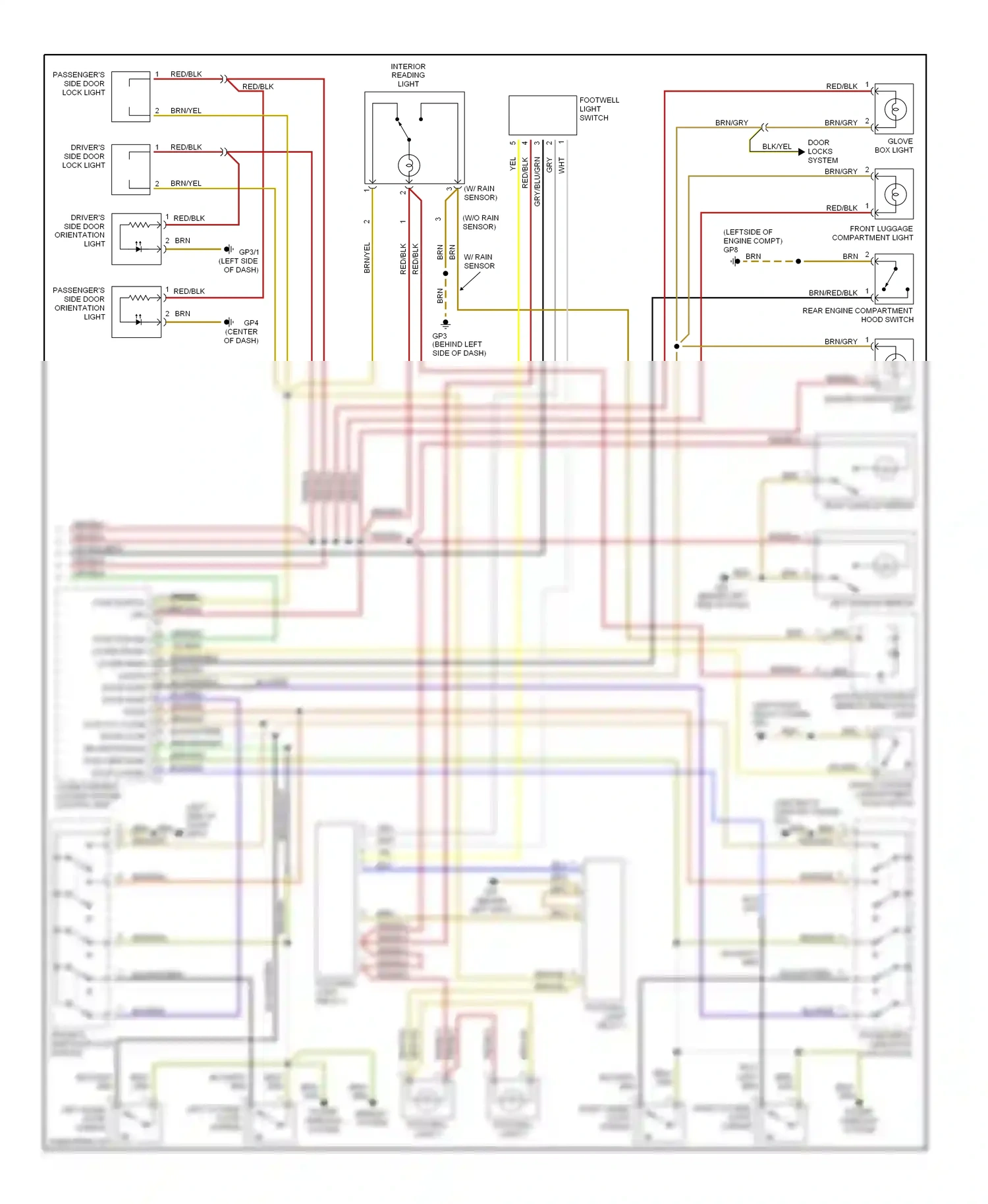Porsche Boxster 986 facelift (2002-2004) engine compartment light wiring diagram  (1 of 1)