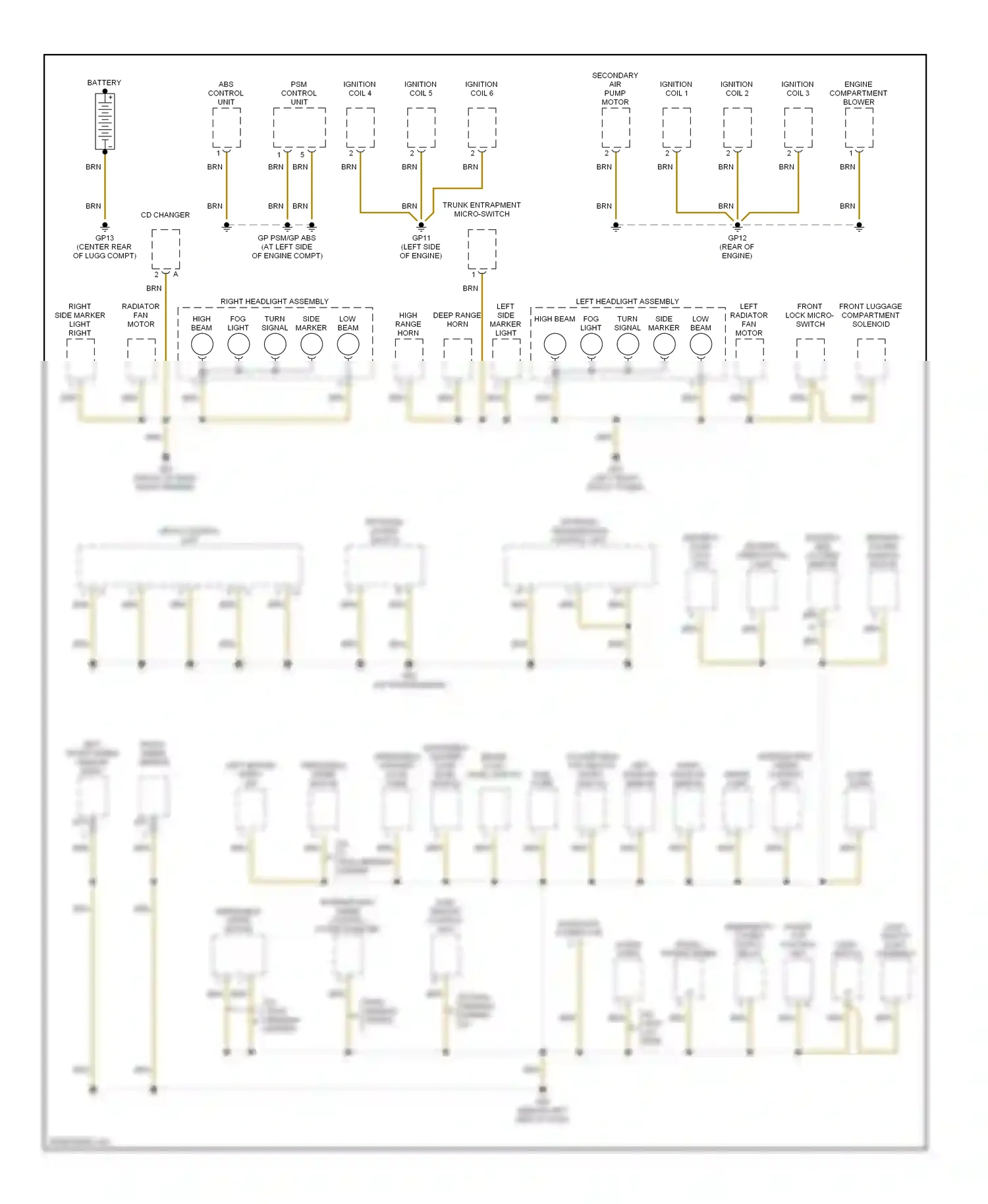 Porsche Boxster 986 facelift (2002-2004) front lock micro switch wiring diagram  (1 of 1)