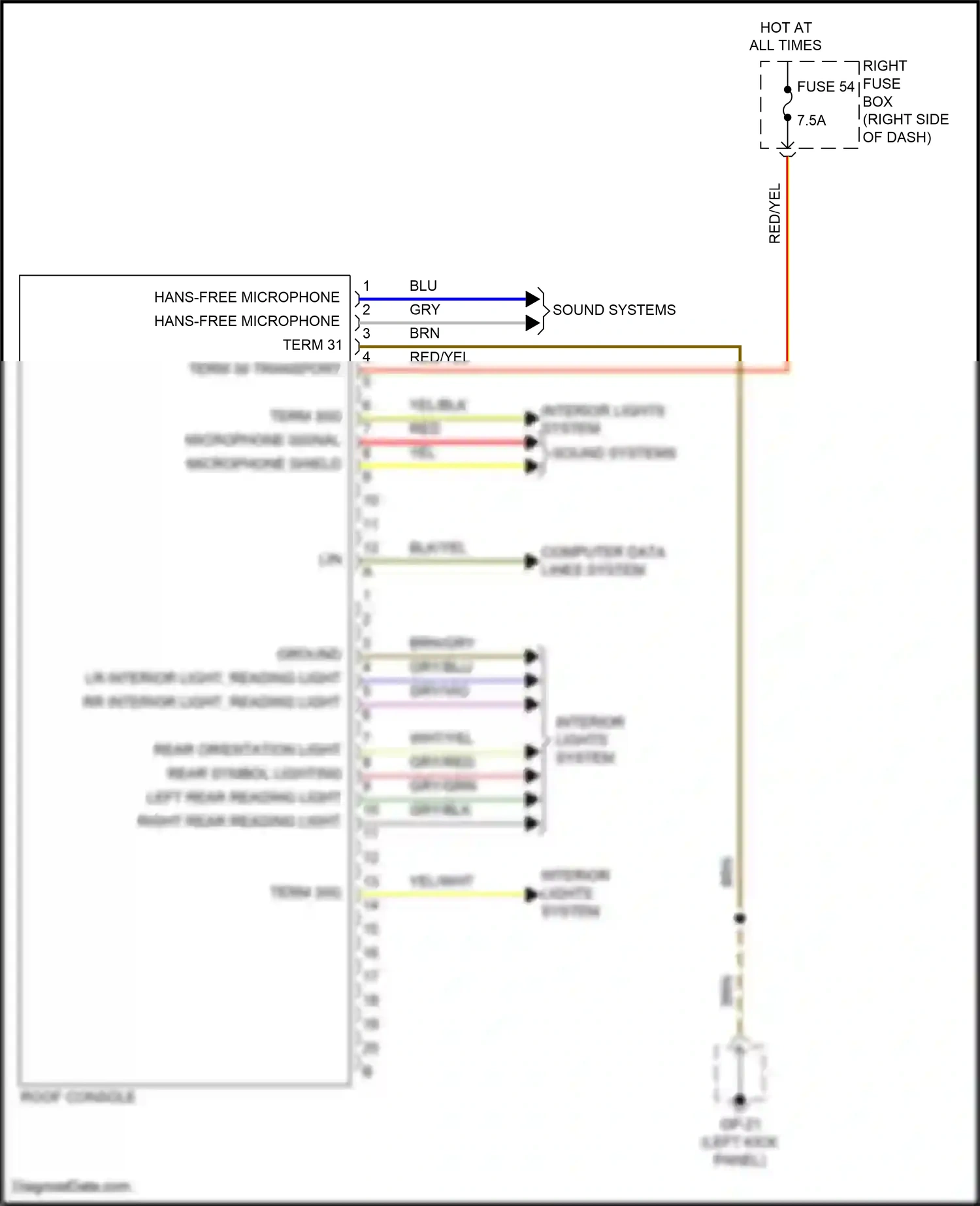Wiring diagram rr interior light, reading light for Porsche Cayenne GTS II (2010-2014) (1 of 1)