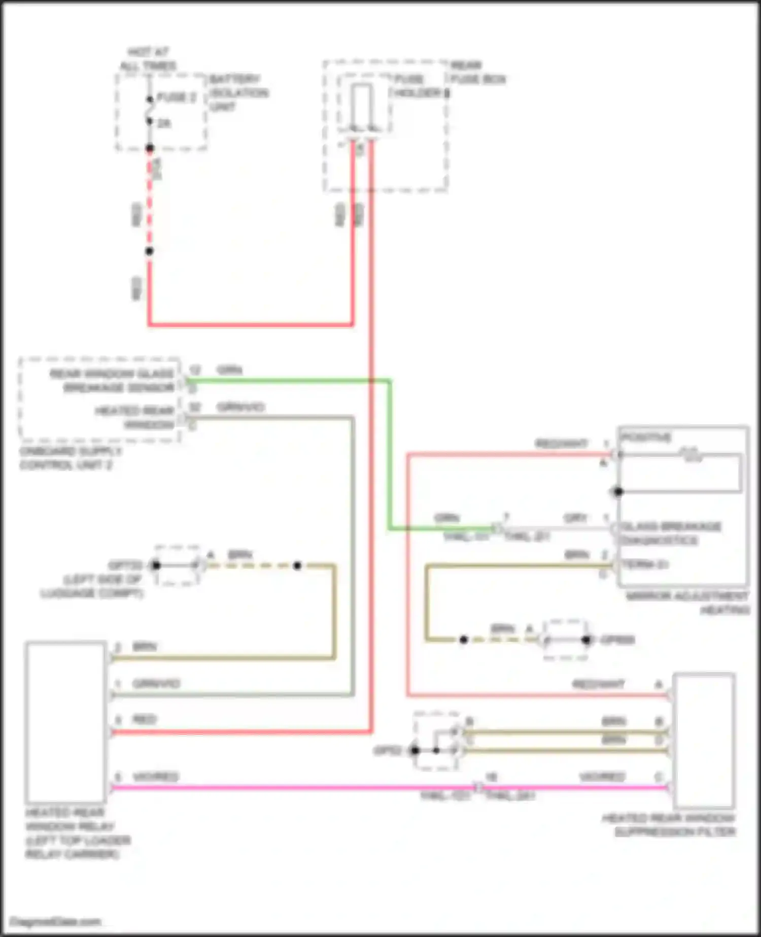 Wiring diagram heated rear window suppression filter for Porsche Cayenne S III (2017-2023)