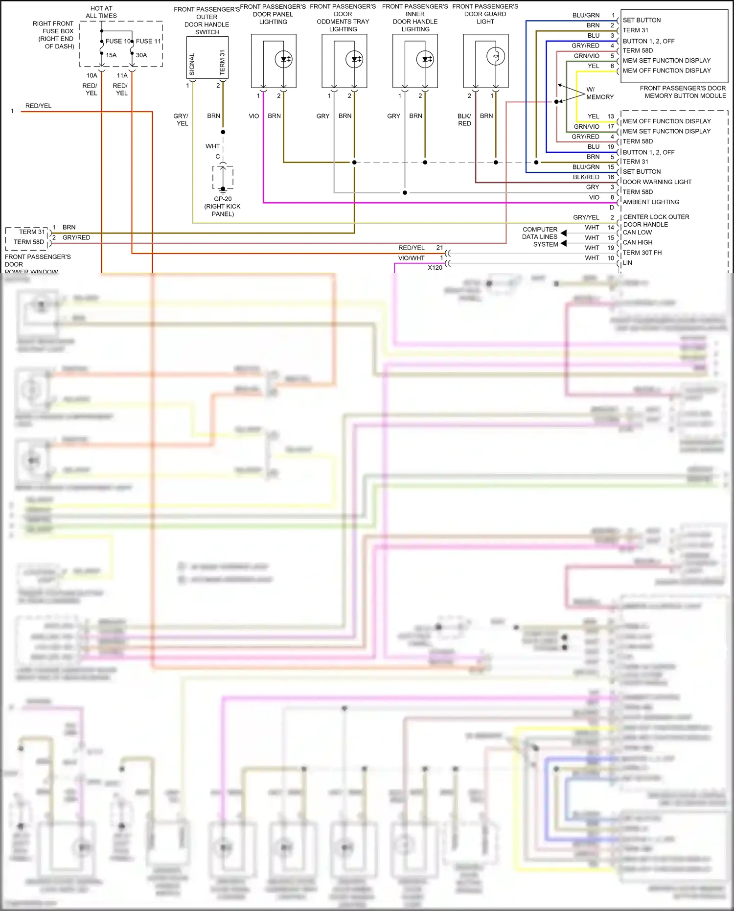 Wiring diagram driver's outer door handle switch for Porsche Cayenne II facelift (2014-2018) (3 of 4)