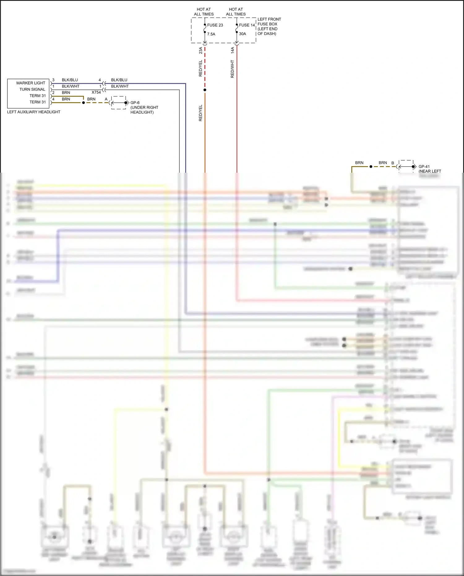 Wiring diagram left auxiliary headlight for Porsche Cayenne II facelift (2014-2018) (1 of 2)