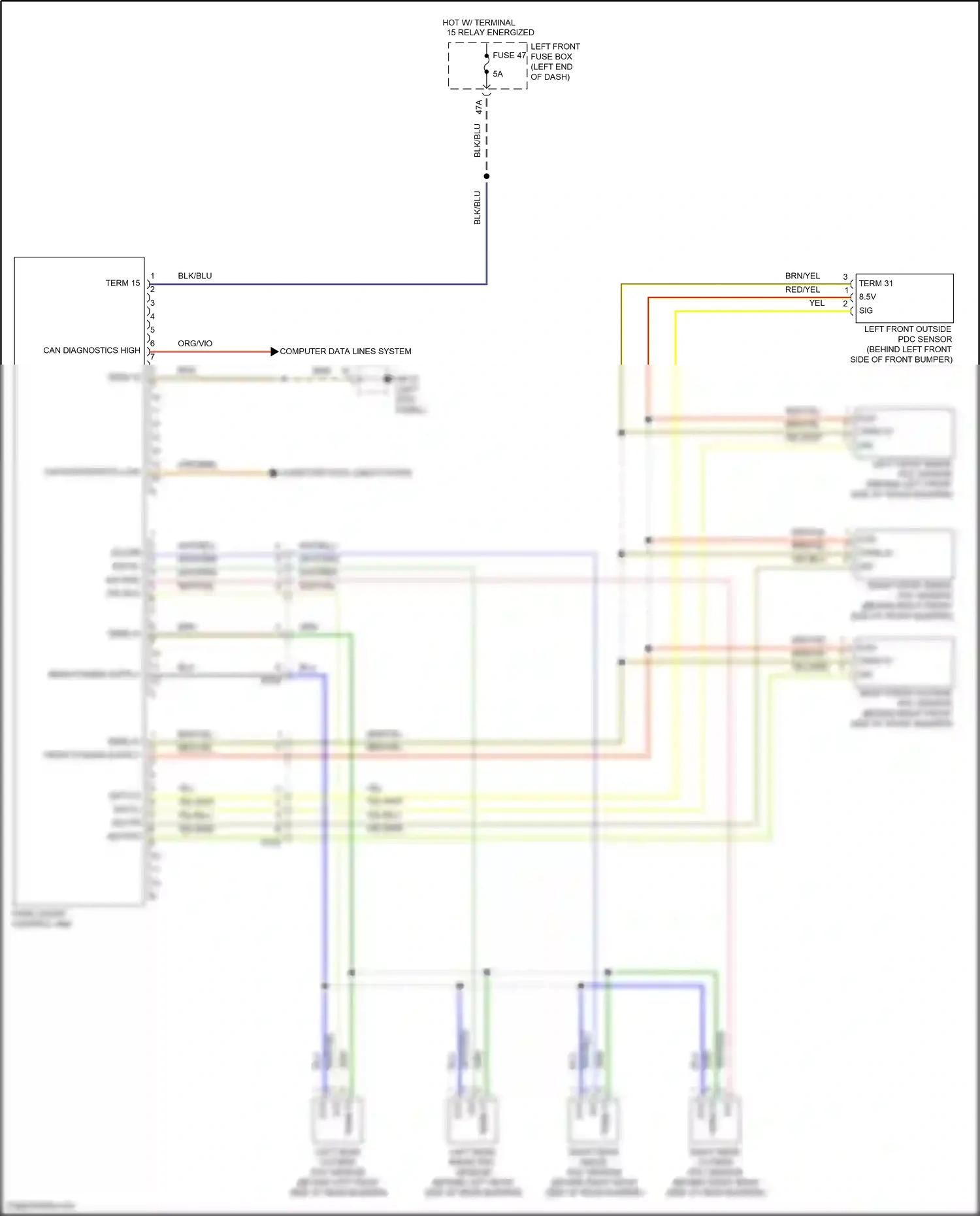 Wiring diagram left rear outside pdc sensor for Porsche Cayenne II facelift (2014-2018) (1 of 1)