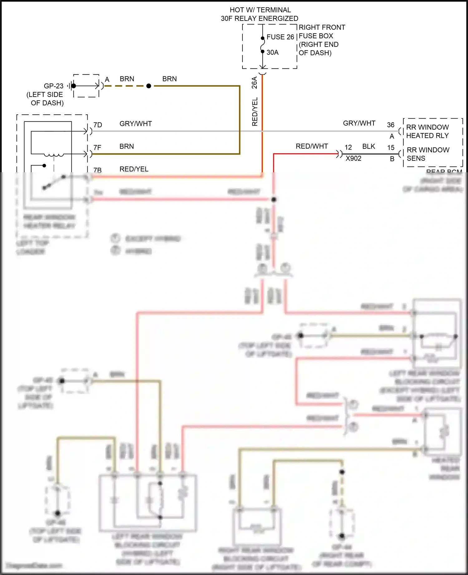 Wiring diagram left rear window blocking circuit for Porsche Cayenne II facelift (2014-2018) (1 of 2)