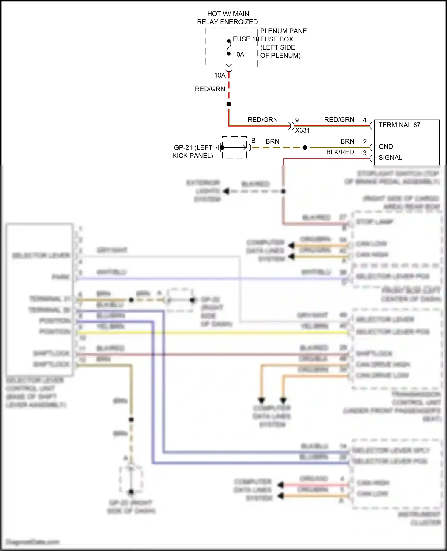 Wiring diagram selector lever for Porsche Cayenne II facelift (2014-2018) (2 of 2)