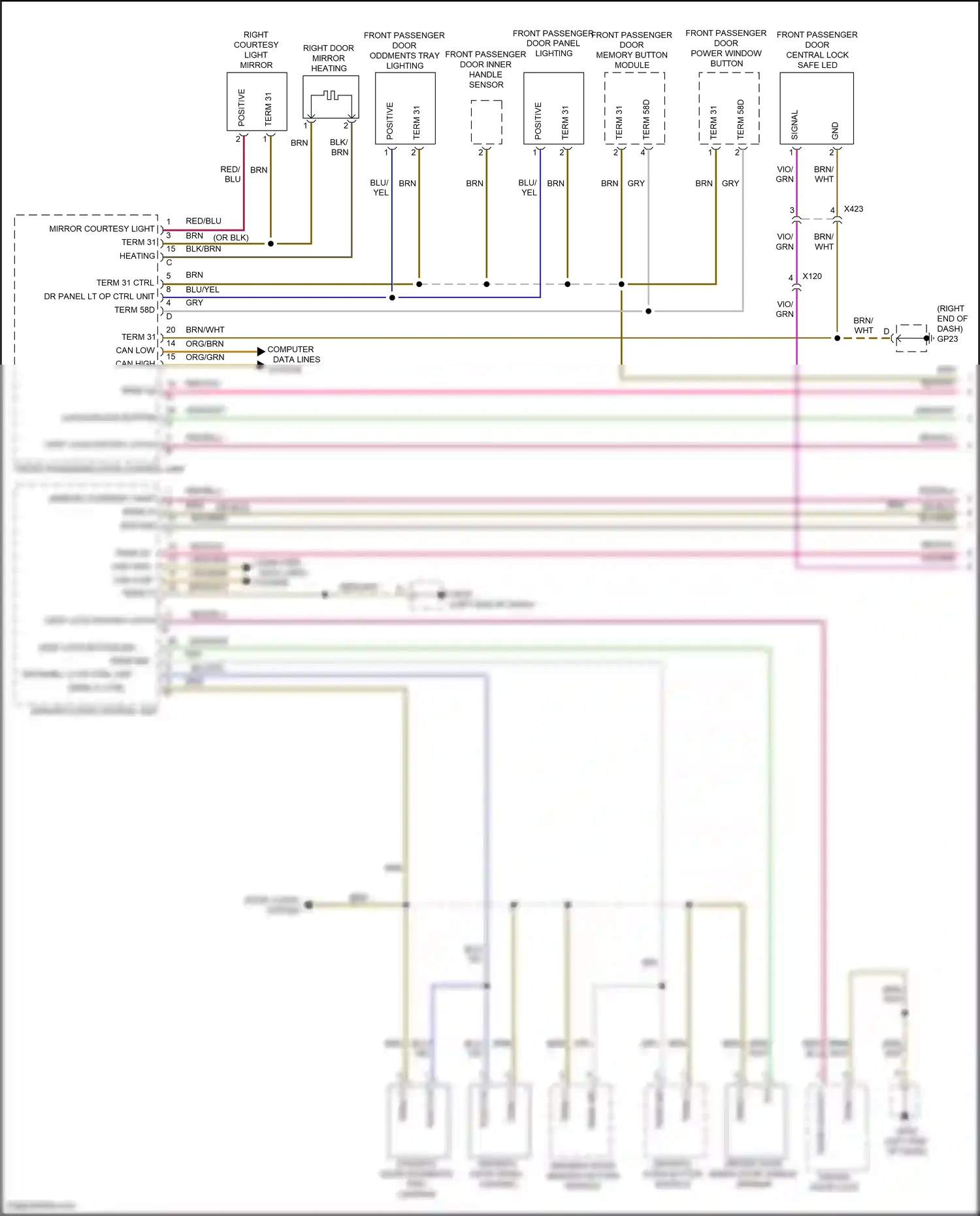Wiring diagram driver's door button module for Porsche Cayman GT4 981 (2015-2016) (1 of 4)