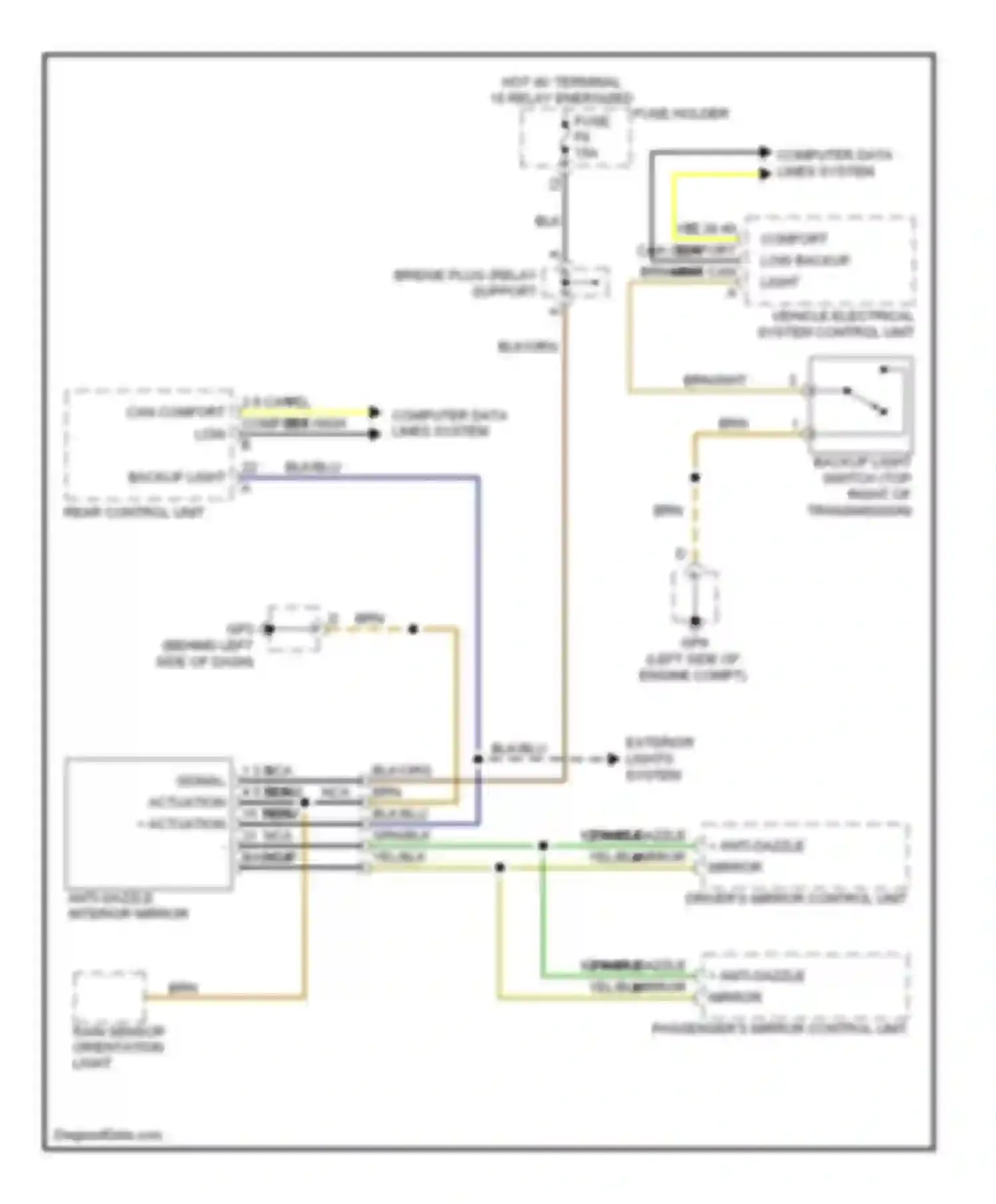 Wiring diagram hot w/ terminal 15 relay energized fuse for Porsche Cayman 987 facelift (2009-2012) (1 of 2)