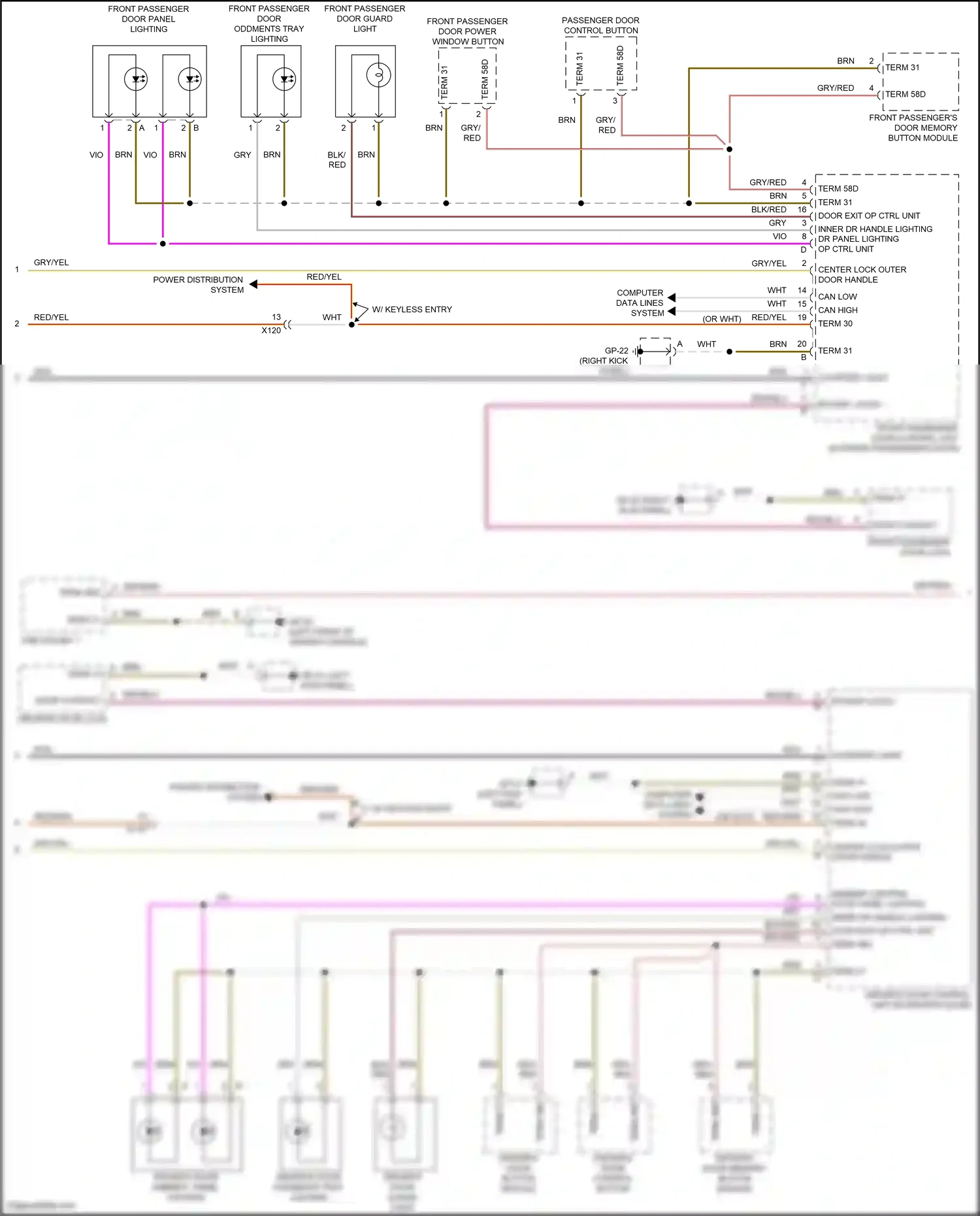 Wiring diagram driver's door memory button module for Porsche Macan I facelift 2 (2021-2024) (2 of 4)