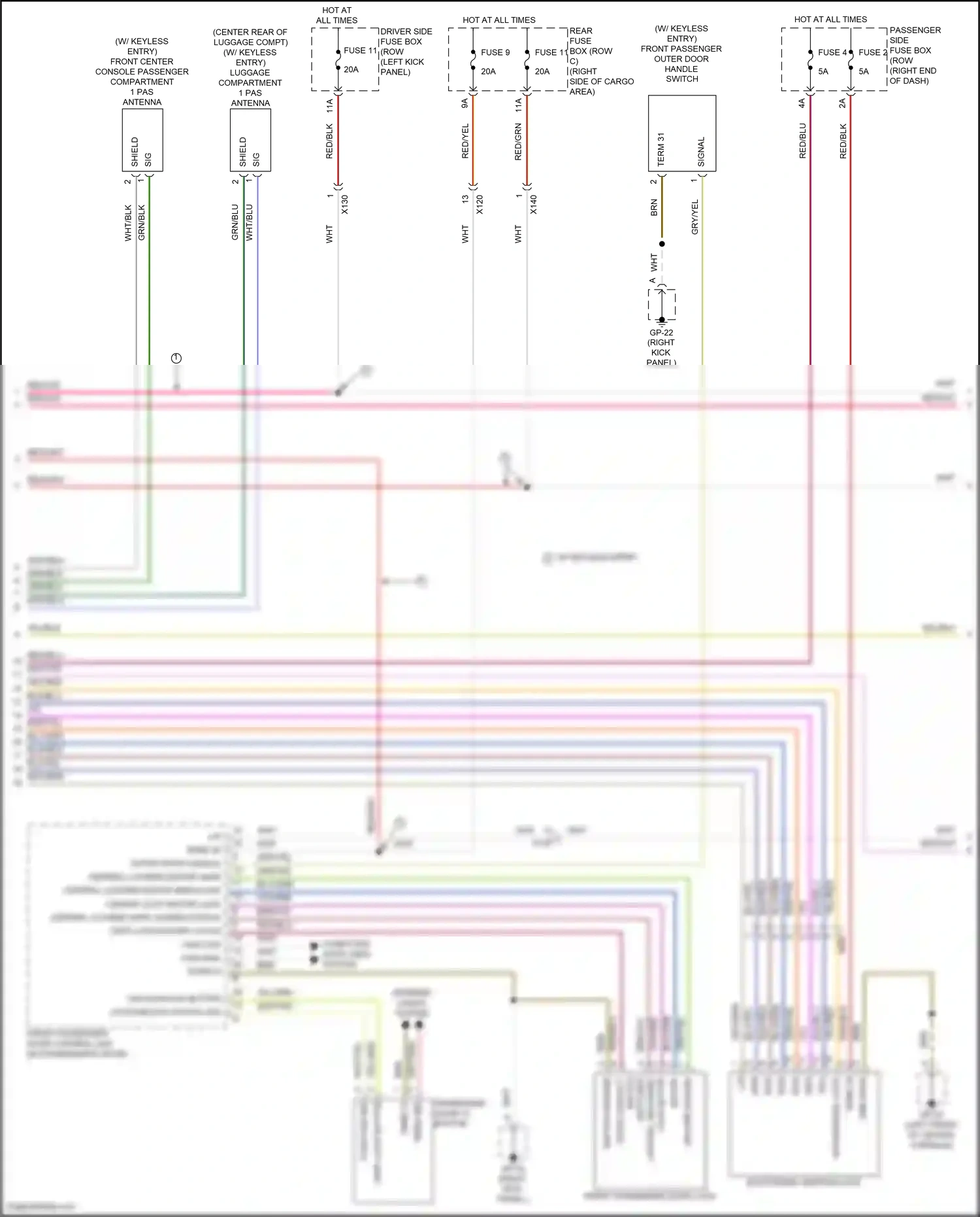 Wiring diagram front passenger outer door handle switch for Porsche Macan I facelift 2 (2021-2024) (1 of 4)