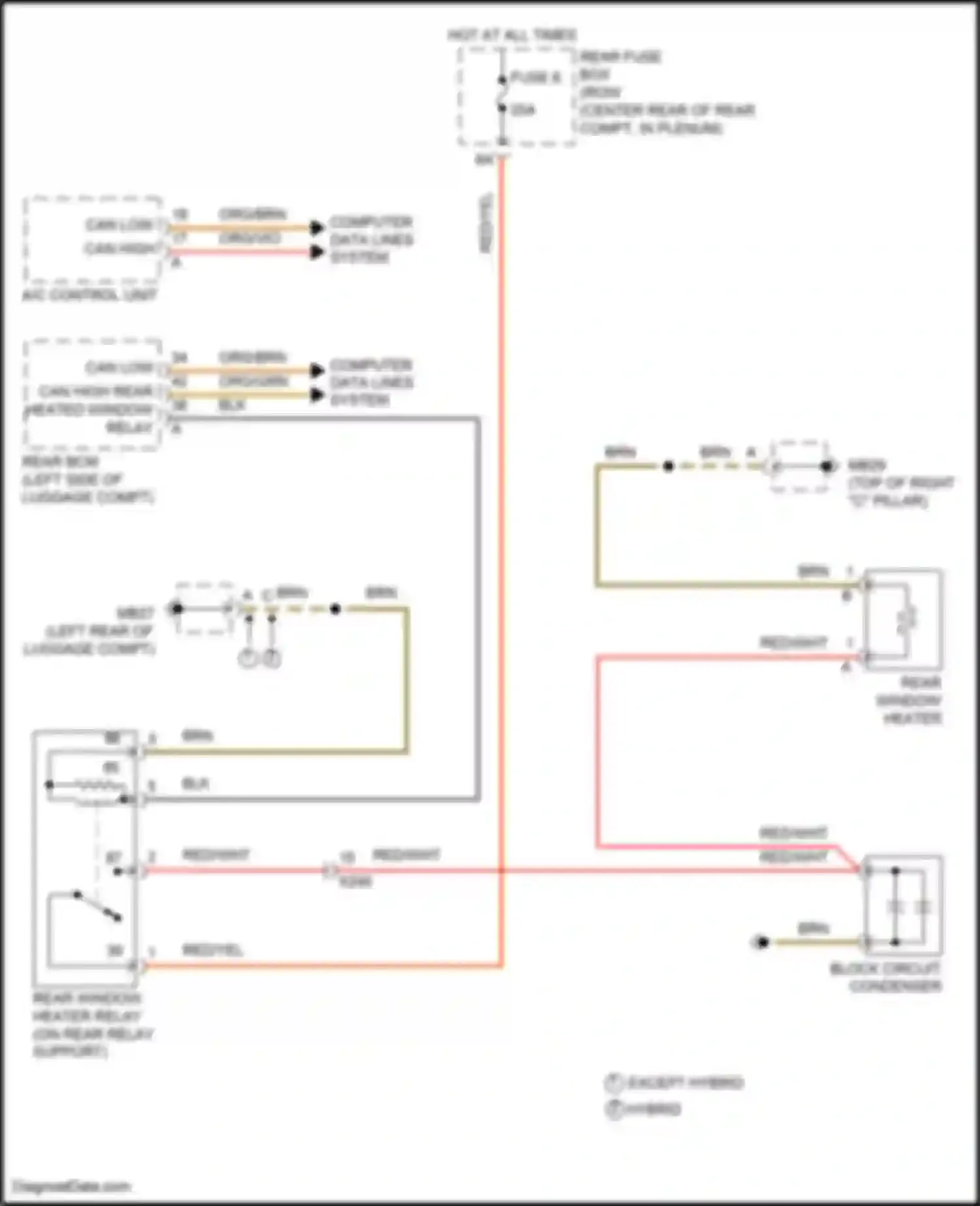 Wiring diagram rear window heater relay for Porsche Panamera 4 970 facelift (2013-2016) (1 of 3)