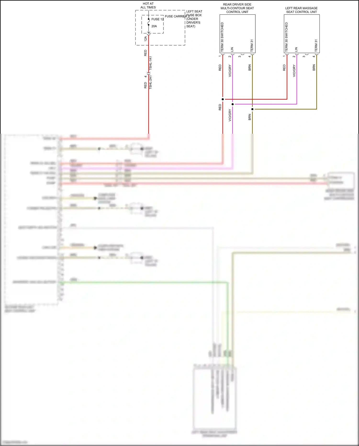 Wiring diagram forward/back backrest for Porsche Panamera 4 971 facelift (2020-2023) (1 of 2)