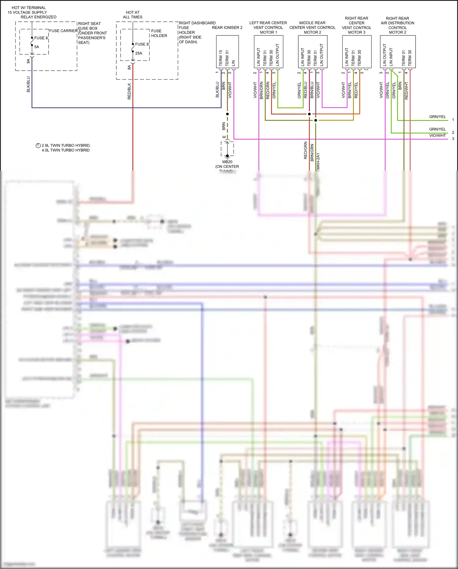 Wiring diagram left front chest vent temperature sensor for Porsche Panamera 4 971 (2016-2020) (1 of 2)