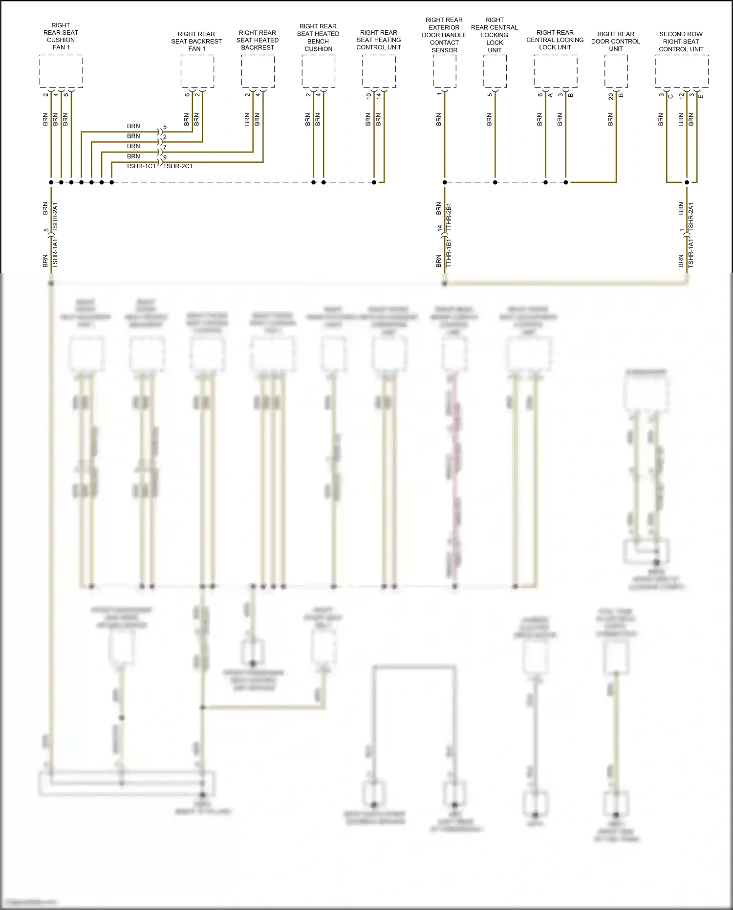 Wiring diagram right rear central locking lock unit for Porsche Panamera 4 971 (2016-2020) (2 of 3)