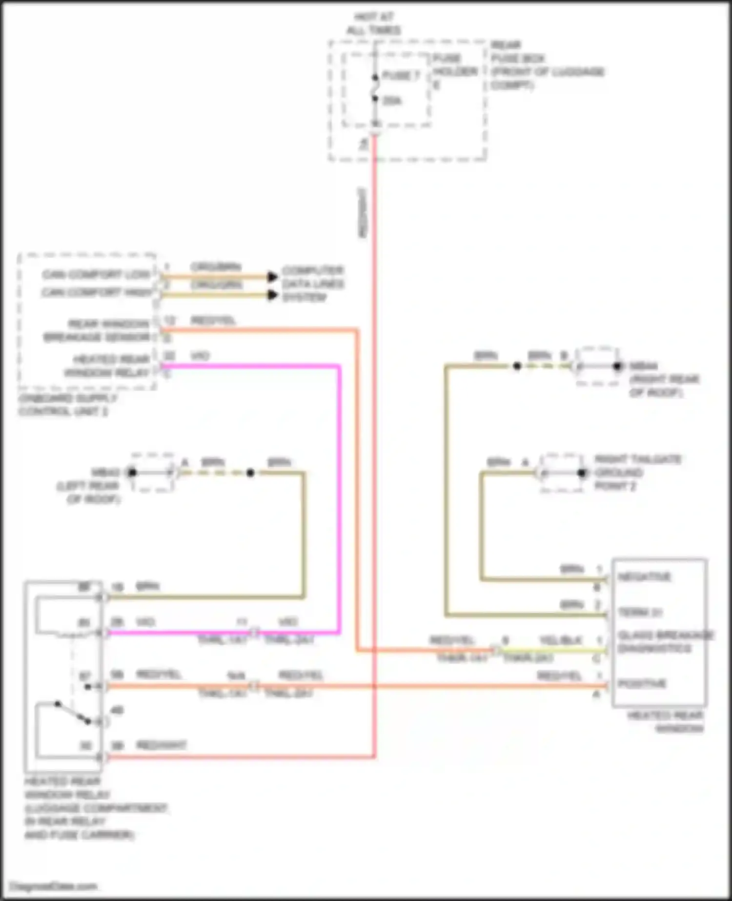 Wiring diagram heated rear window relay for Porsche Panamera 4S 971 (2016-2020) (3 of 4)