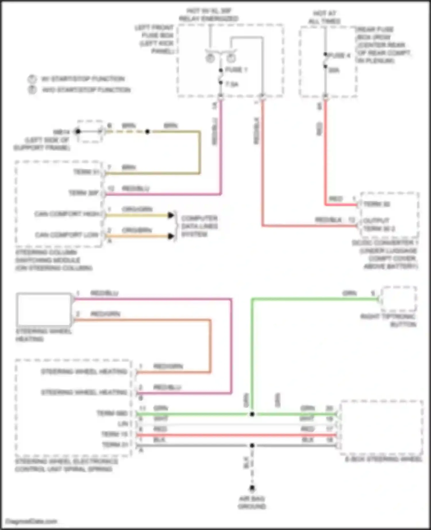 Wiring diagram w/ start/stop function w/o start/stop function for Porsche Panamera GTS 970 facelift (2013-2016) (5 of 11)