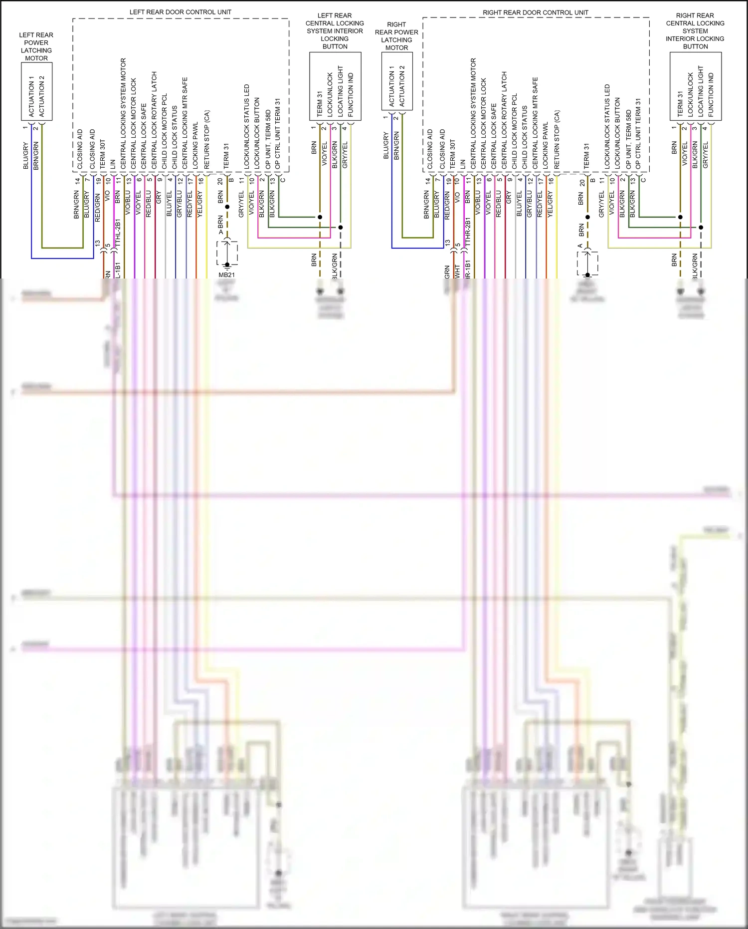Wiring diagram left rear central locking system interior locking button for Porsche Panamera Turbo 971 (2016-2020) (1 of 2)