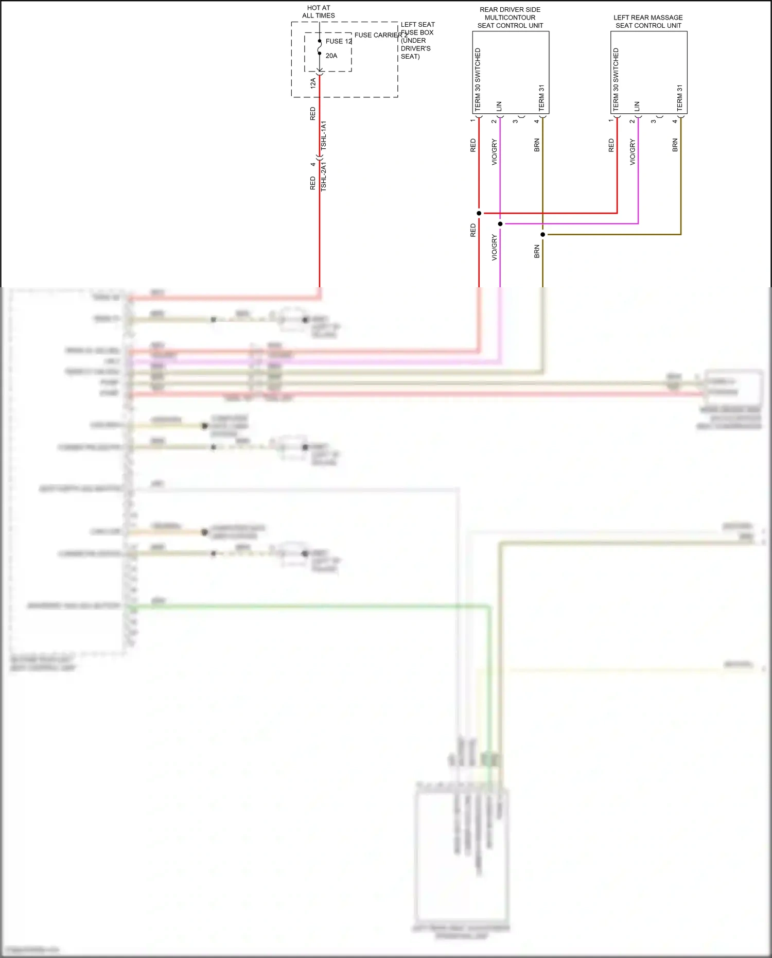 Wiring diagram second row left seat control unit for Porsche Panamera Turbo 971 (2016-2020) (3 of 5)