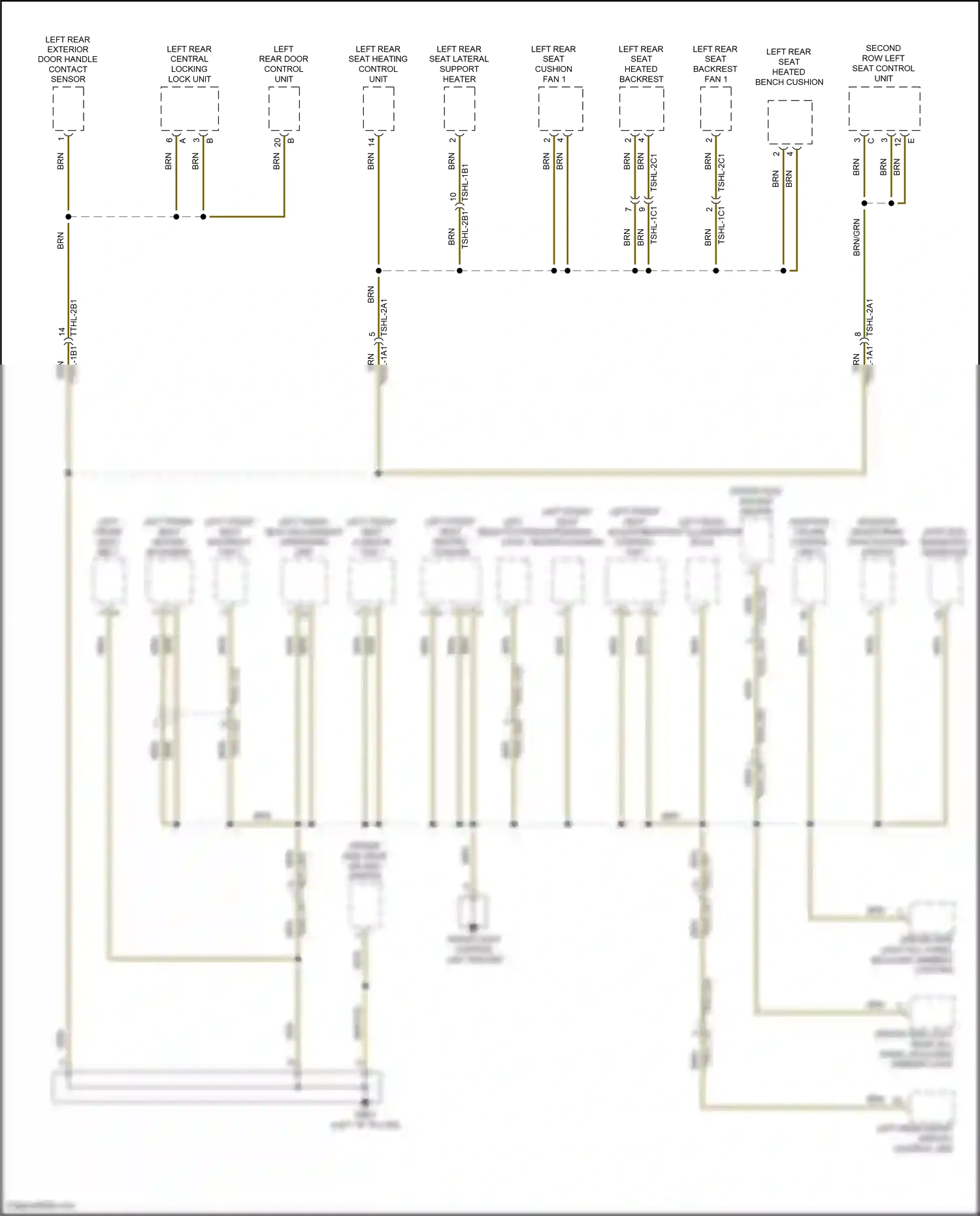 Wiring diagram second row left seat control unit for Porsche Panamera Turbo 971 (2016-2020) (2 of 5)