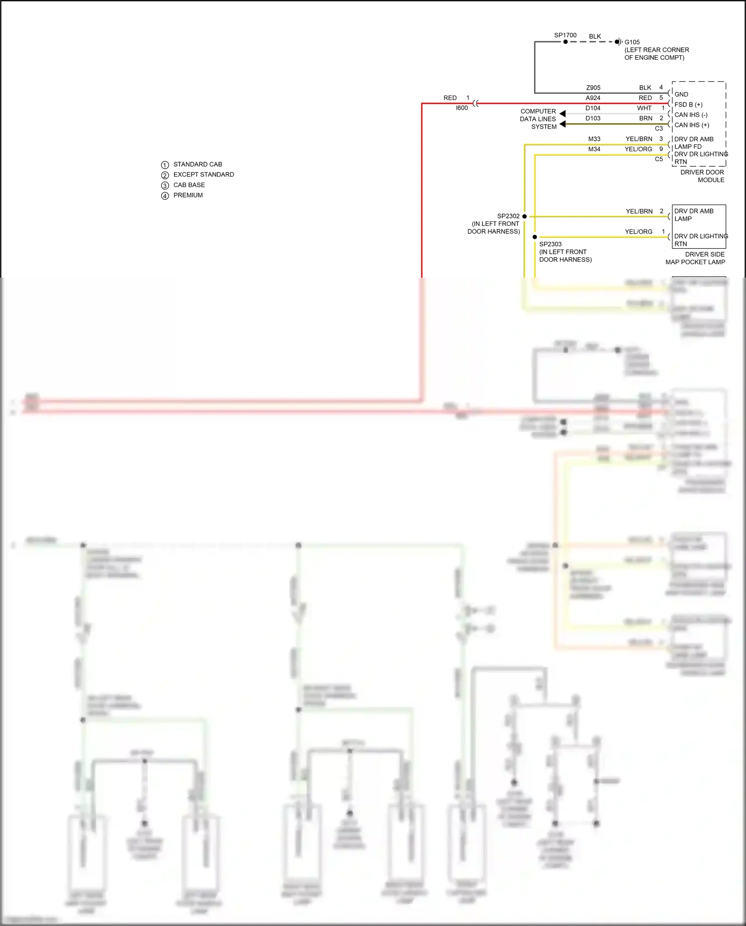 RAM 1500 IV (2011-2024) front cupholder lamp wiring diagram  (1 of 2)