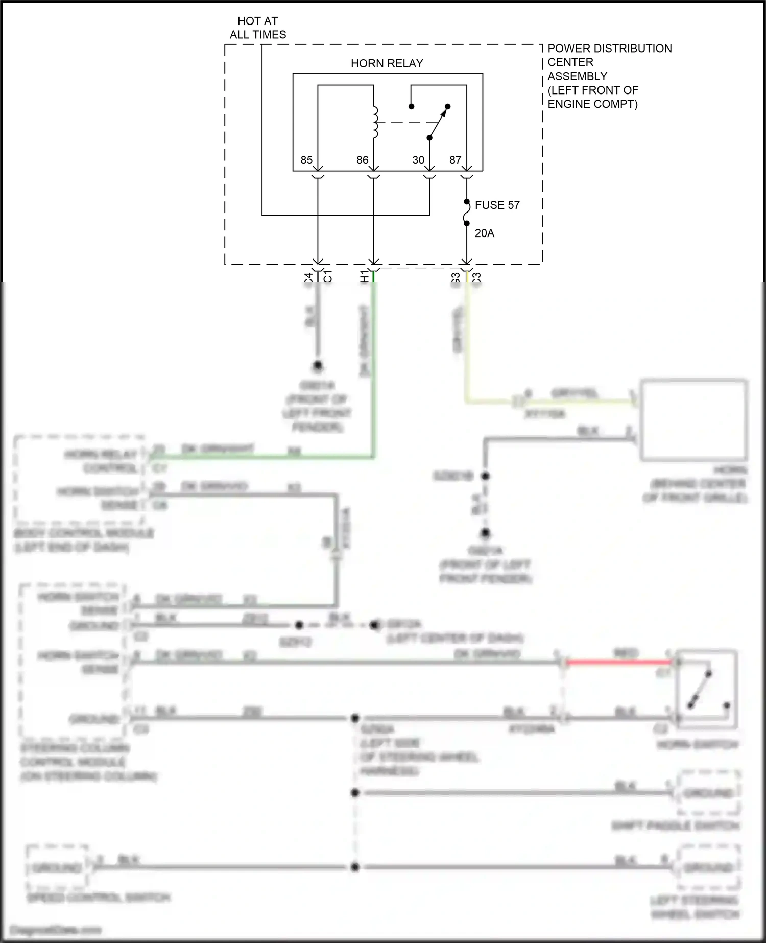 Wiring diagram horn relay control for RAM 1500 V (2018-2024) (1 of 1)