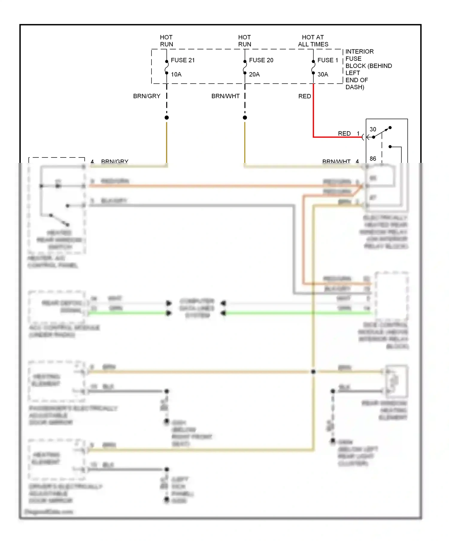 Saab 9-3 I (1998-2003) heating element wiring diagram  (1 of 2)