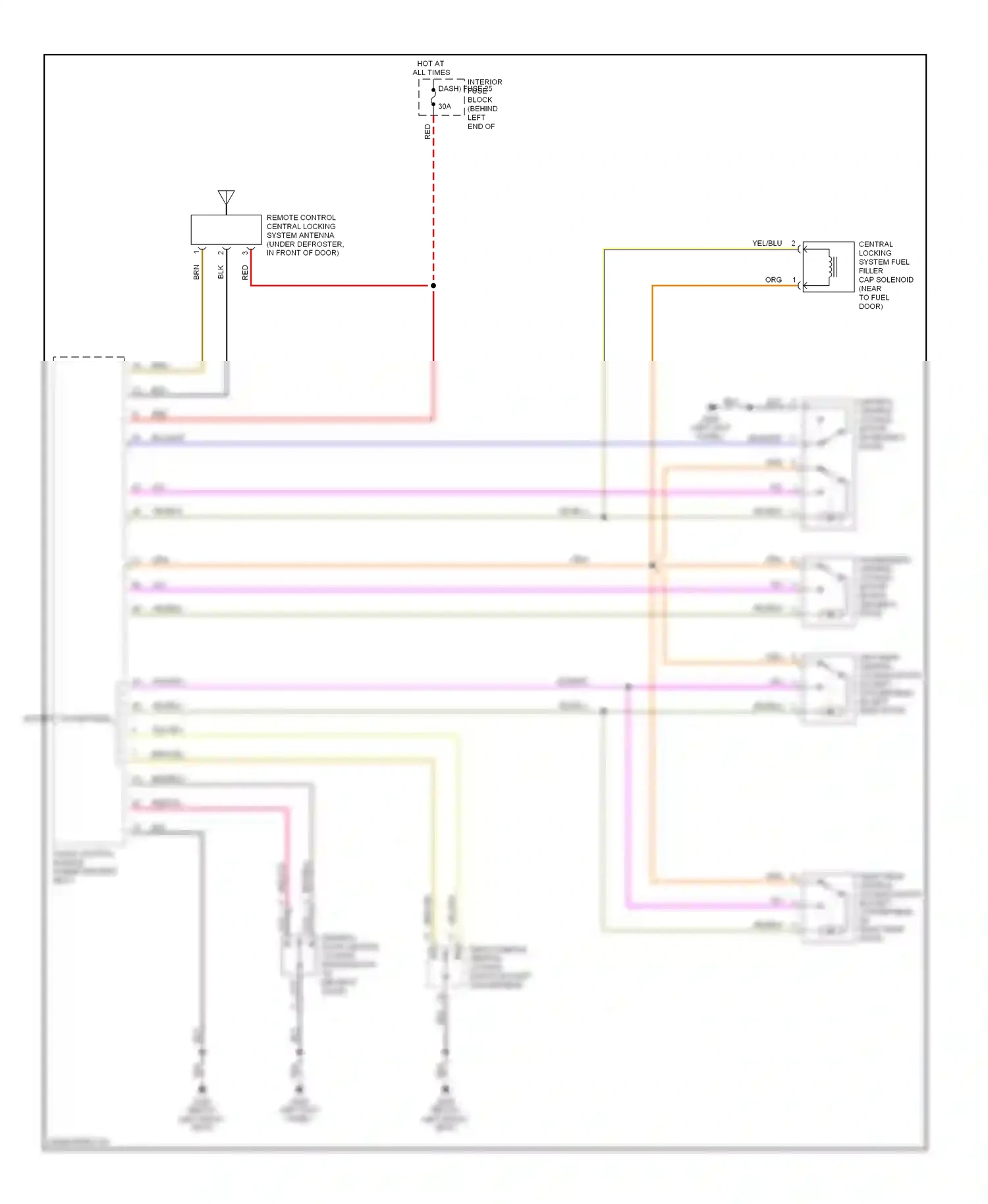 Saab 9-3 I (1998-2003) simultaneous central locking switch (except convertible) wiring diagram  (1 of 1)