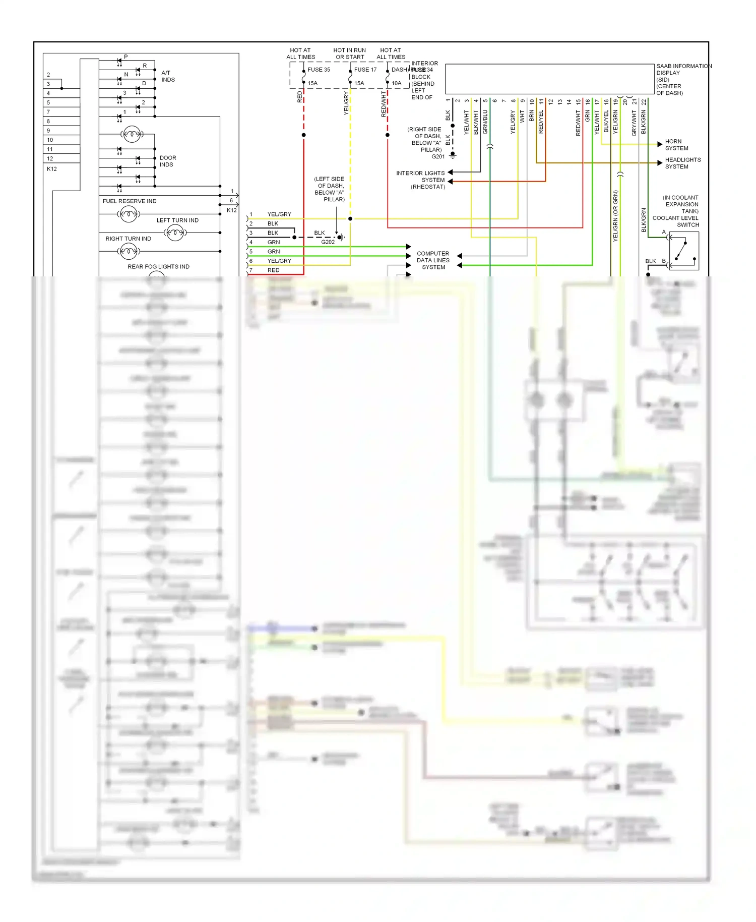 Saab 9-3 I (1998-2003) speedometer wiring diagram  (1 of 1)