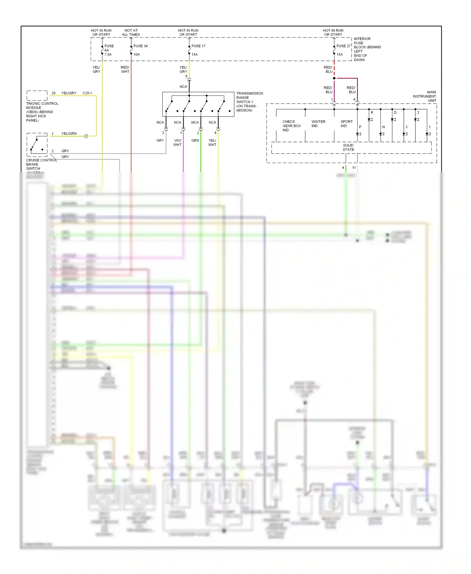 Saab 9-3 I (1998-2003) trionic control module (obdii) (behind right kick panel) wiring diagram  (1 of 1)