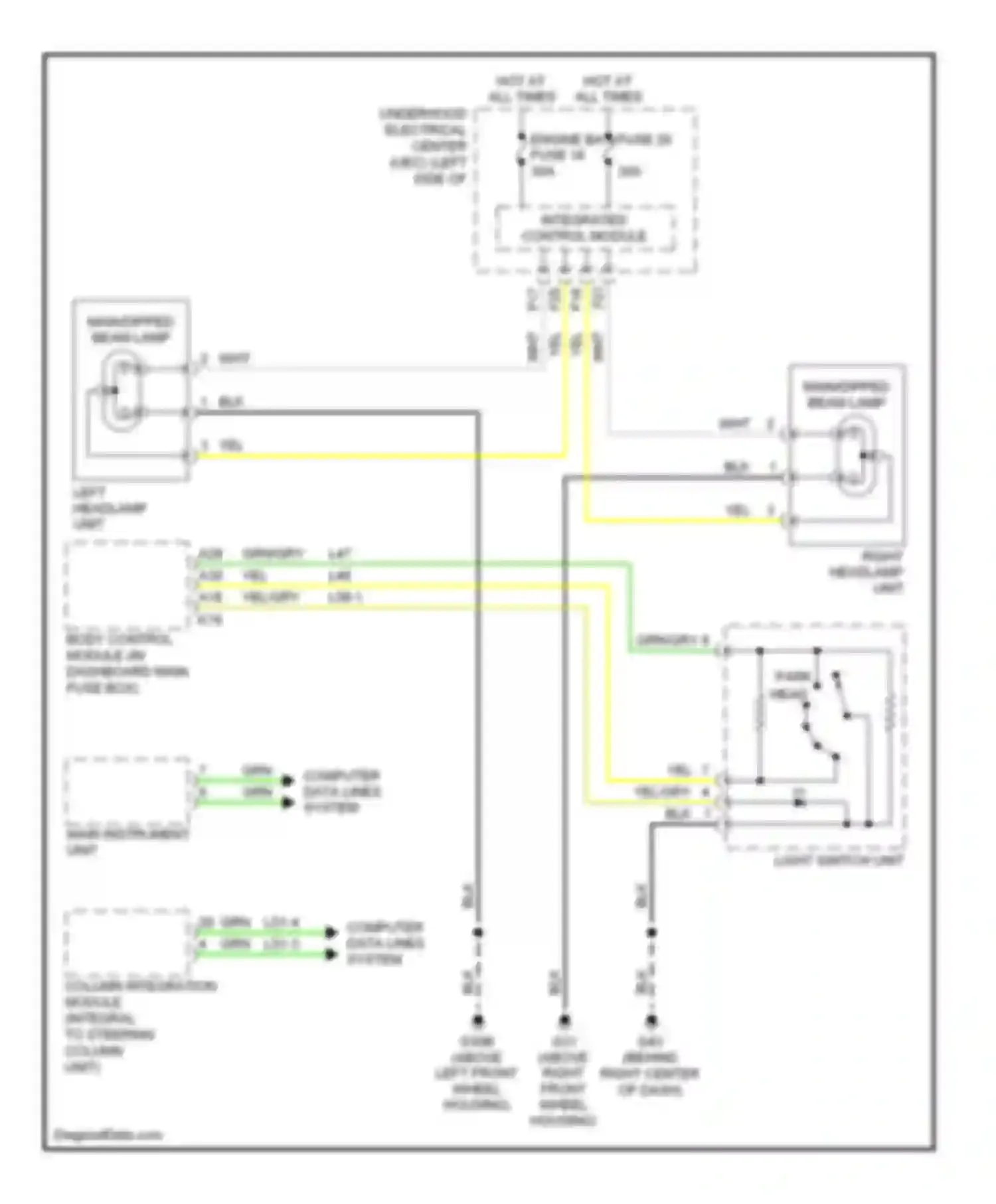 9-3 Saab II (2002-2008): Headlamps circuit, without xenon lamps
