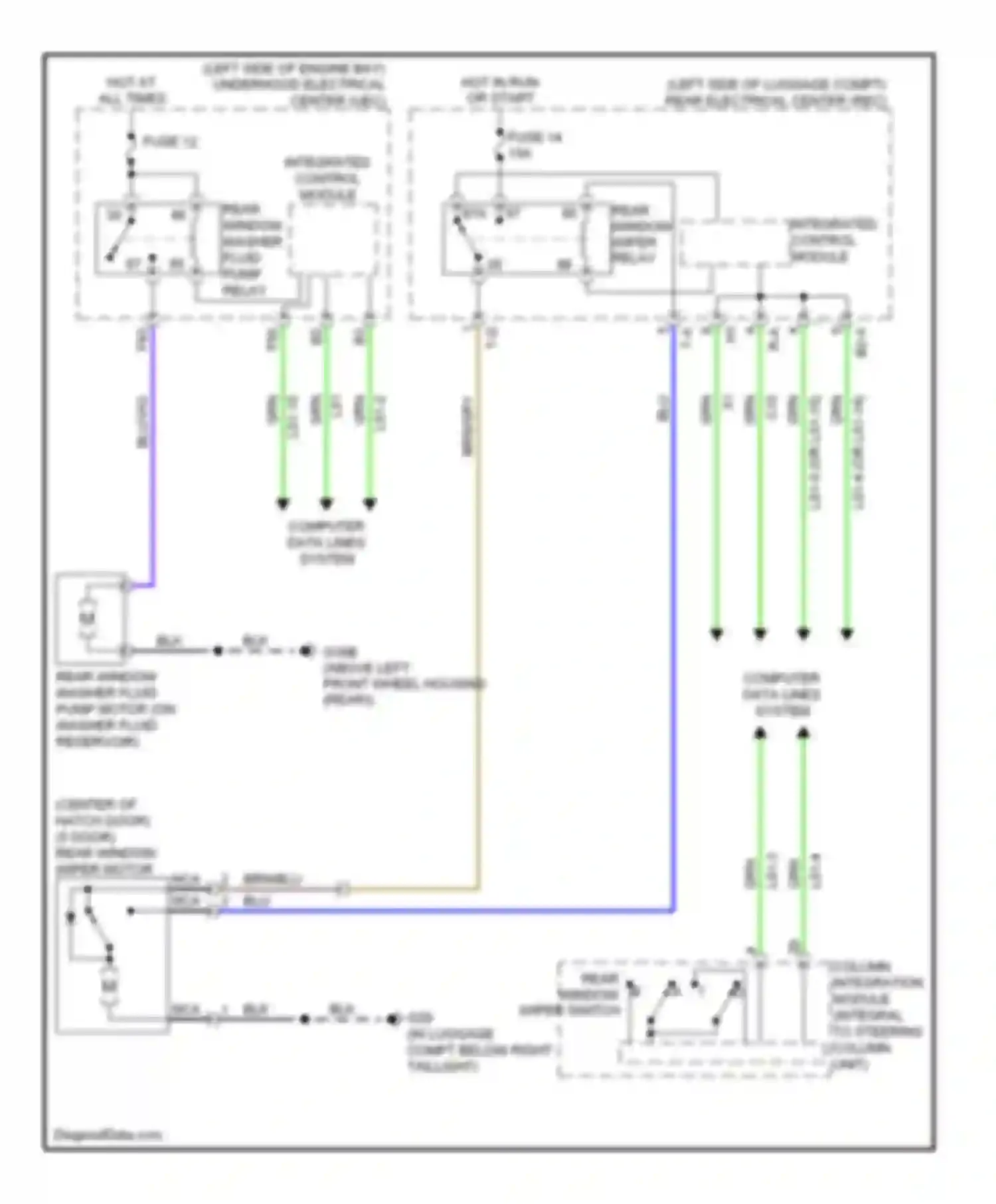9-3 Saab II (2002-2008): Rear wiper/washer circuit