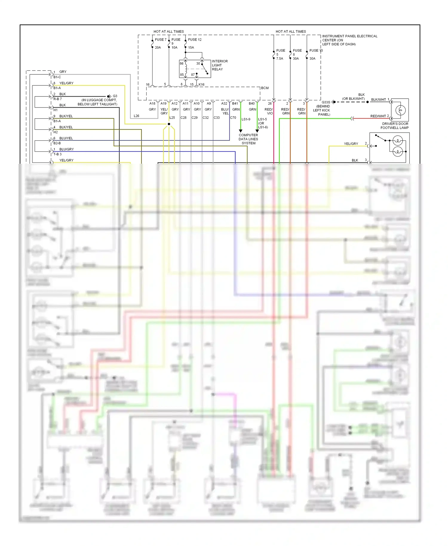 Saab 9-3 II (2002-2008) boot lid central locking module wiring diagram  (3 of 5)