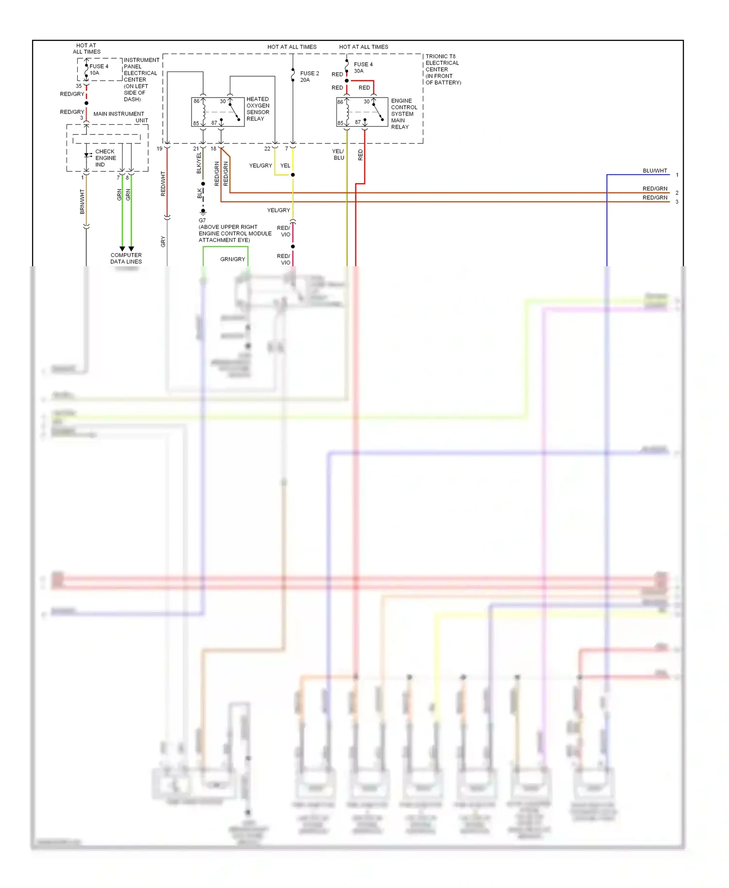 Saab 9-3 II (2002-2008) engine control system main relay wiring diagram  (1 of 2)