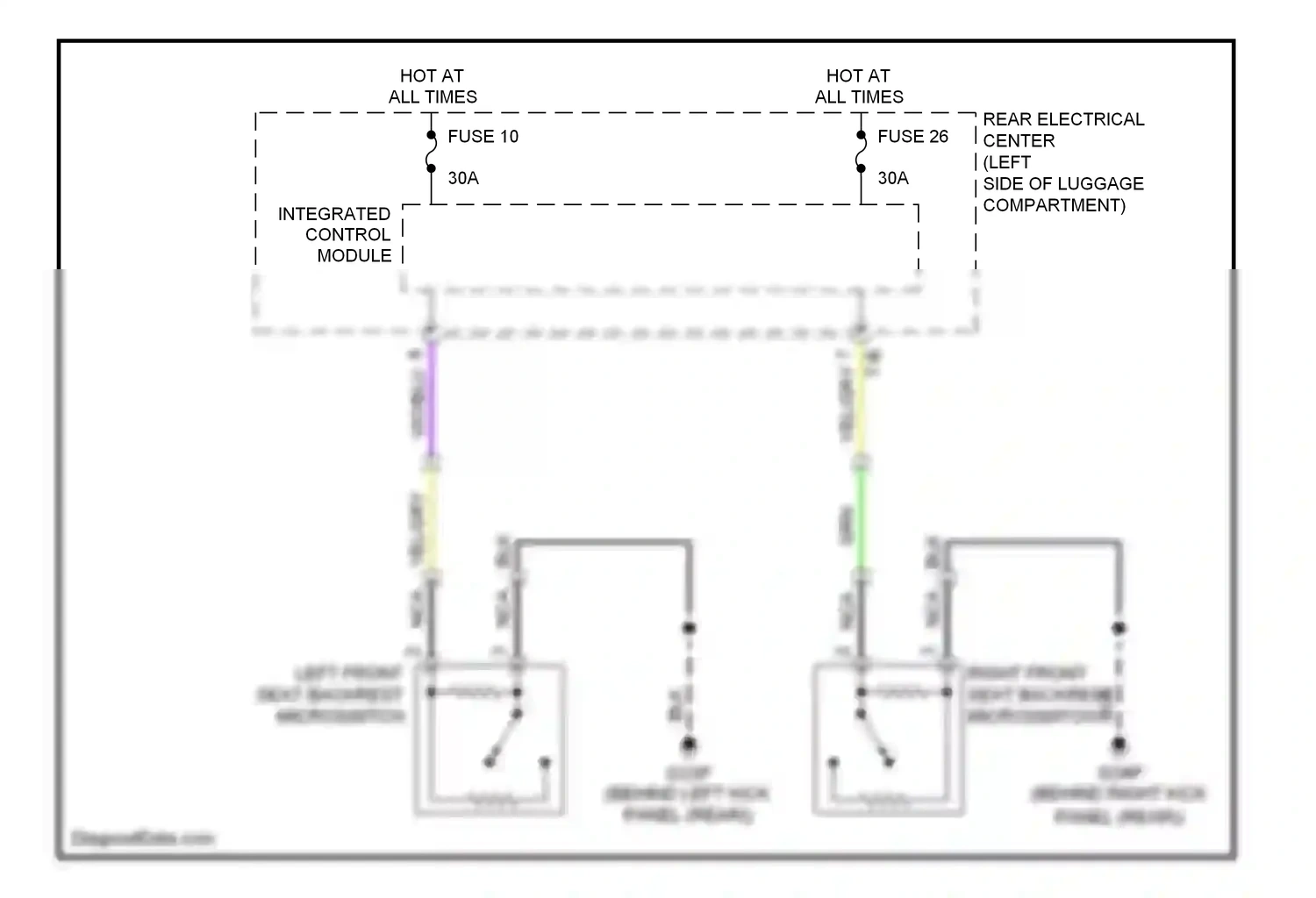 Saab 9-3 II (2002-2008) left front seat backrest microswitch wiring diagram  (1 of 1)