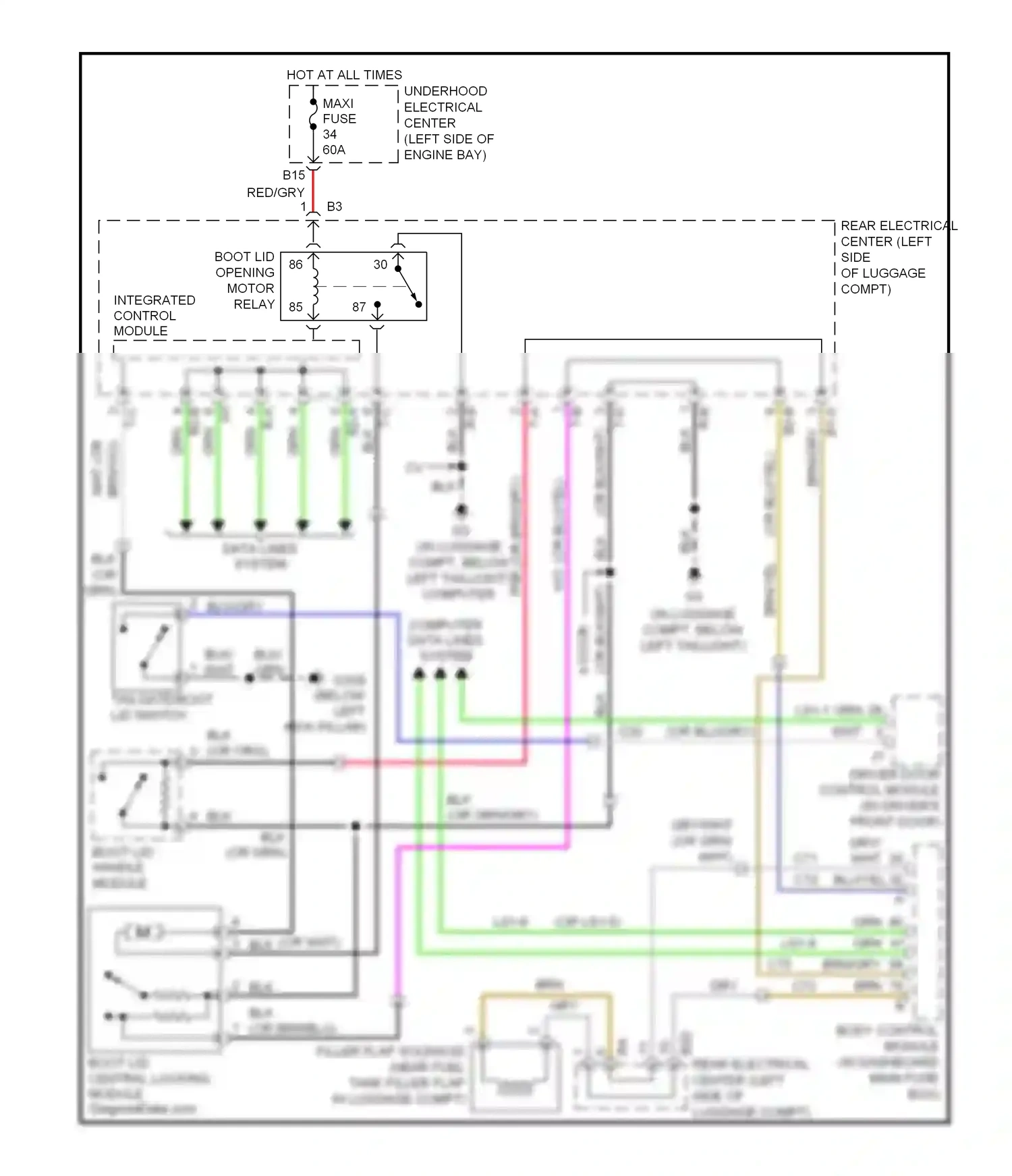 Saab 9-3 II (2002-2008) tailgate/boot lid switch wiring diagram  (2 of 2)
