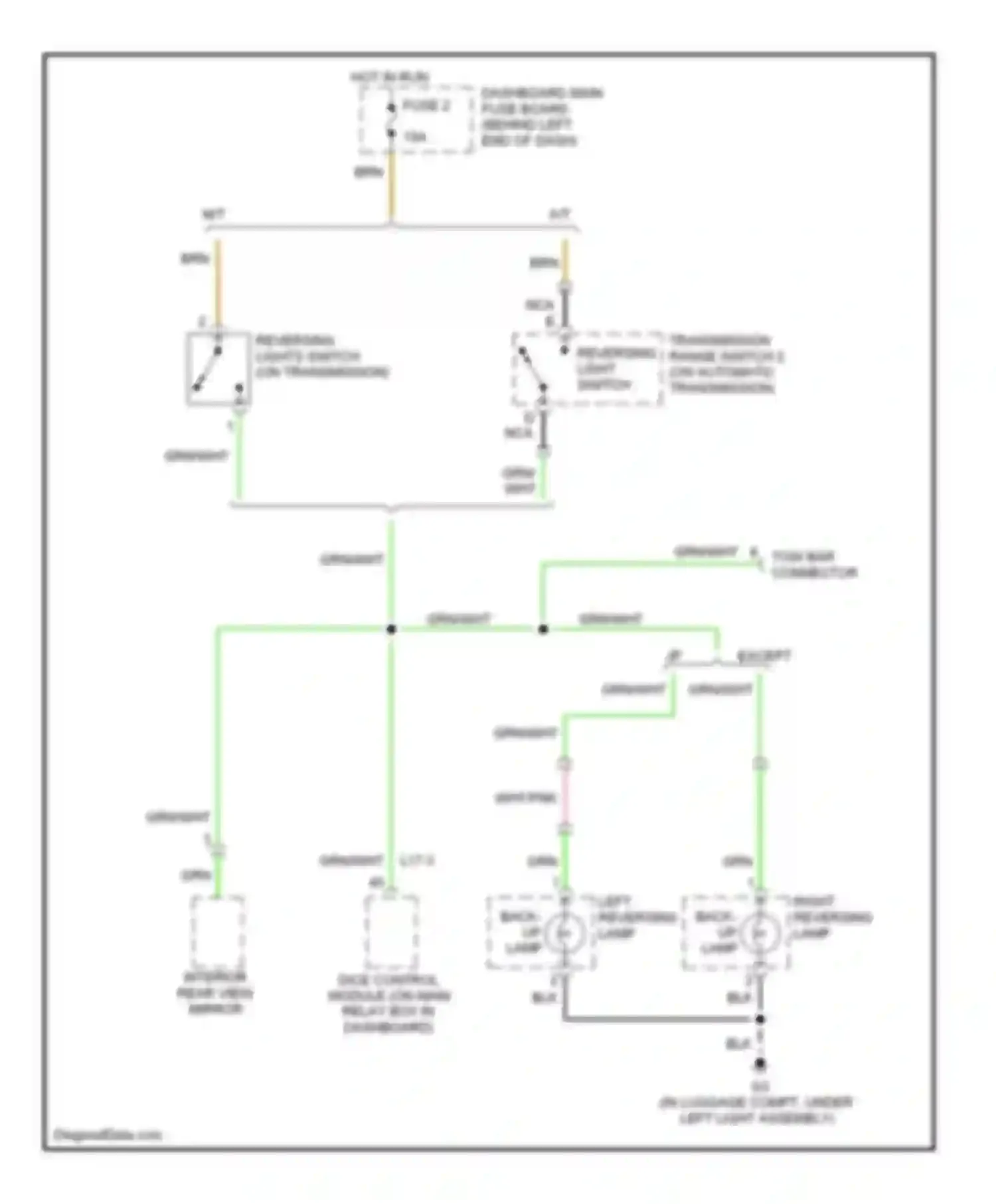 Wiring diagram left reversing lamp for Saab 9-5 I facelift 2 (2005-2010) (1 of 1)