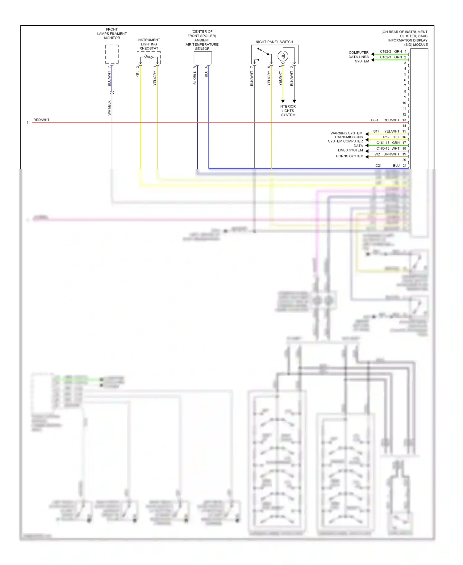 Saab 9-5 I facelift 2 (2005-2010) night panel switch wiring diagram  (1 of 1)