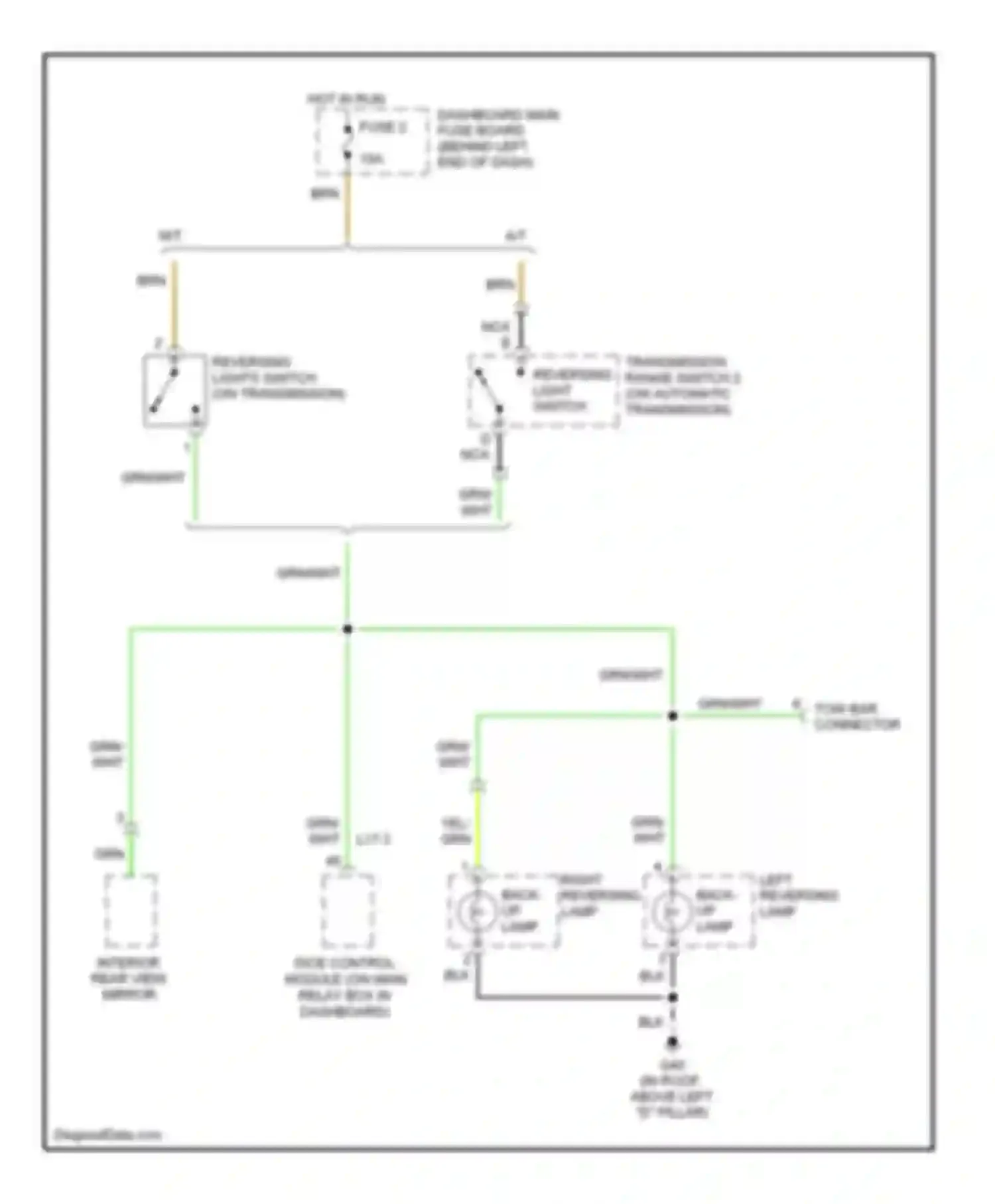 Wiring diagram right reversing lamp for Saab 9-5 I facelift 2 (2005-2010) (2 of 2)
